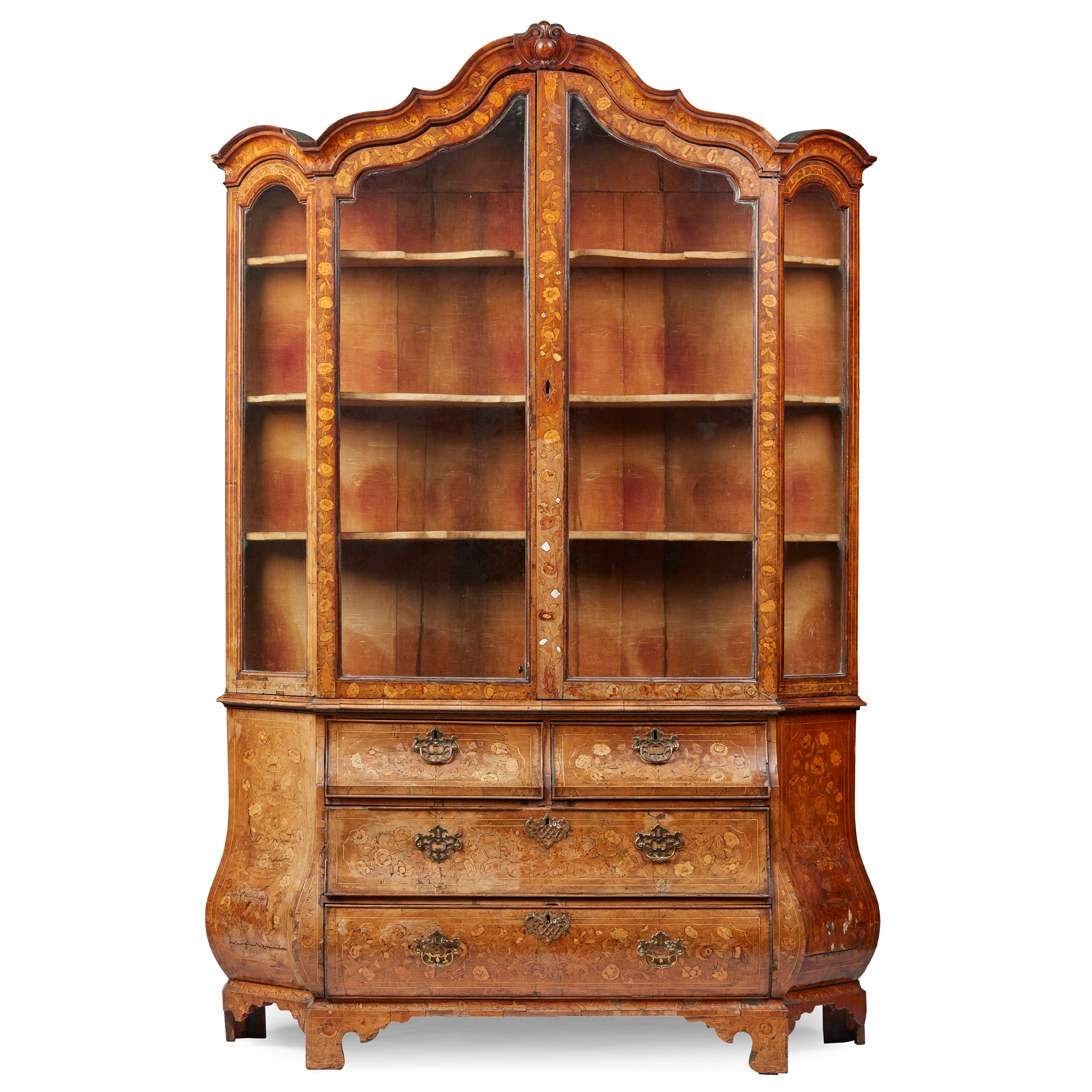 DUTCH WALNUT AND MARQUETRY DISPLAY CABINET-ON-CHEST