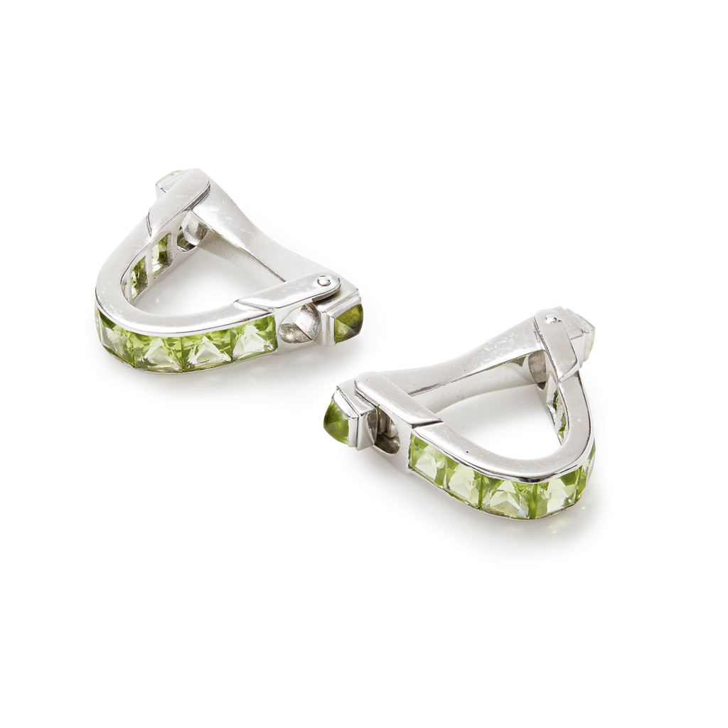 A pair of gentleman's peridot set cufflinks