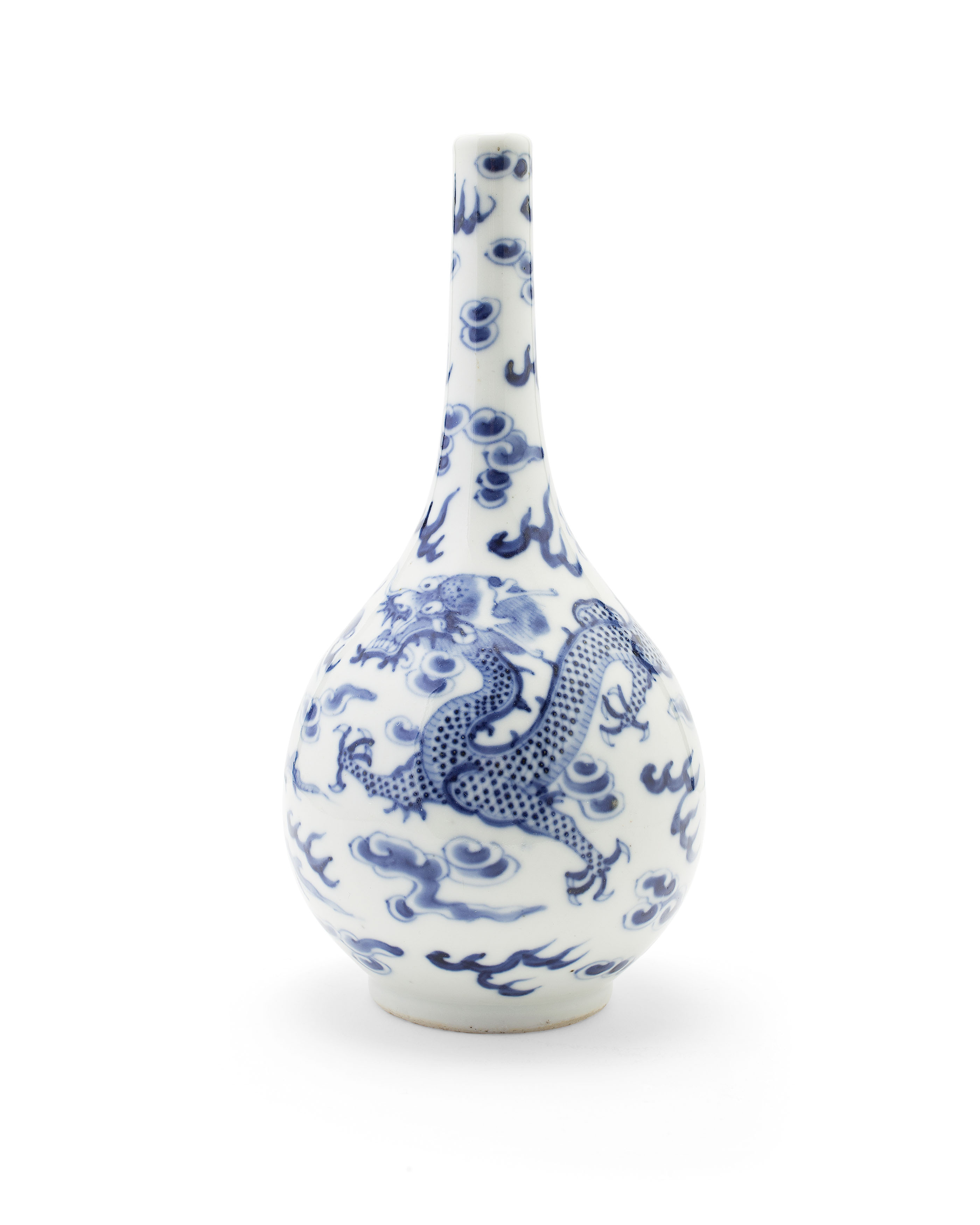 CHINESE MING STYLE BLUE AND WHITE BOTTLE VASE