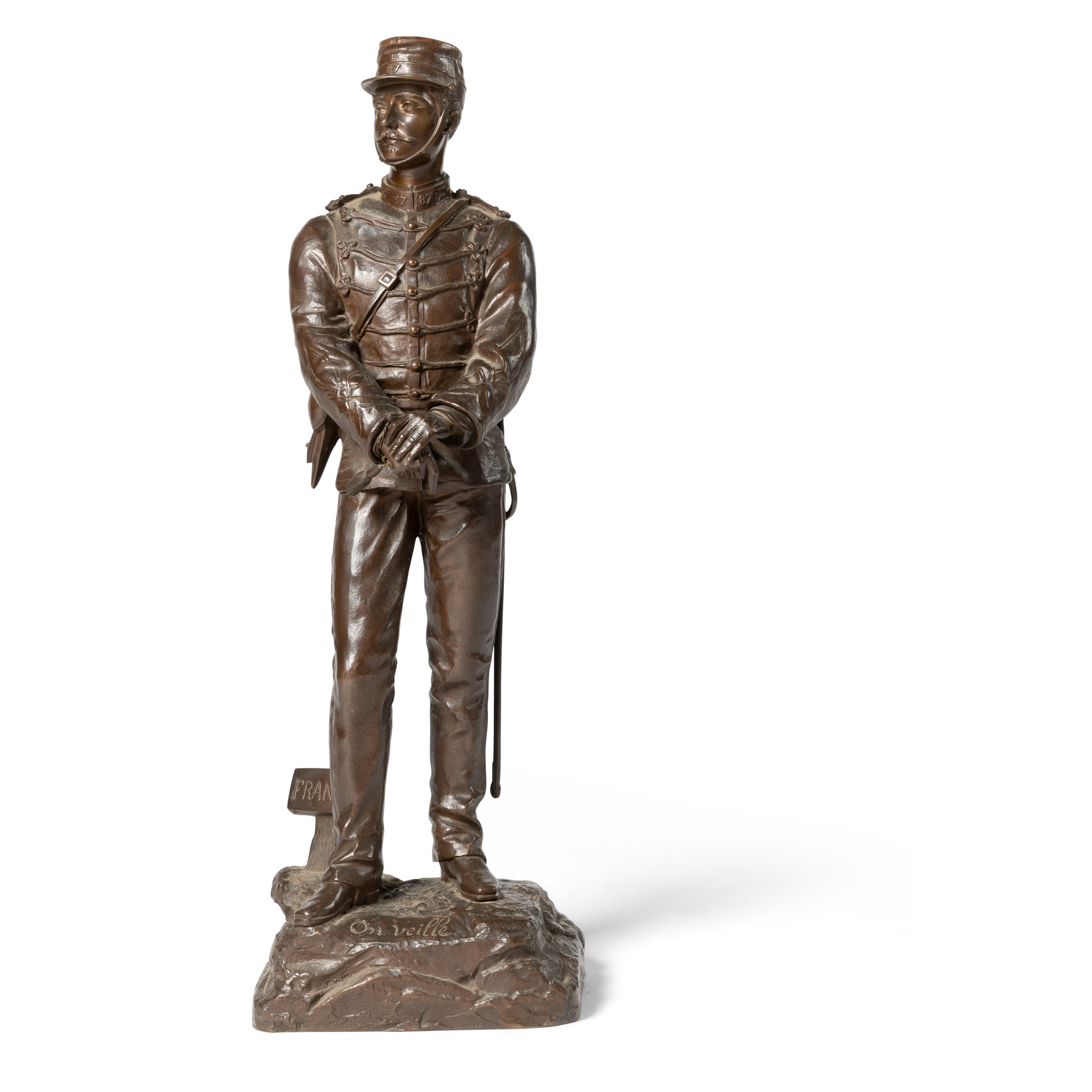 A BRONZE FIGURE OF A FRENCH OFFICER, CHARELS ANFIRE (FRENCH 1833-1905)