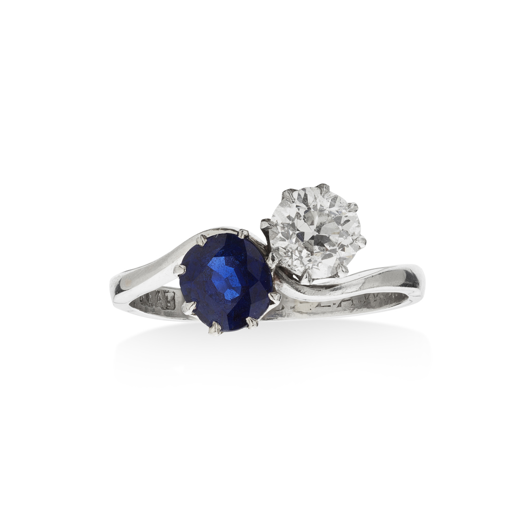 A sapphire and diamond set twist ring