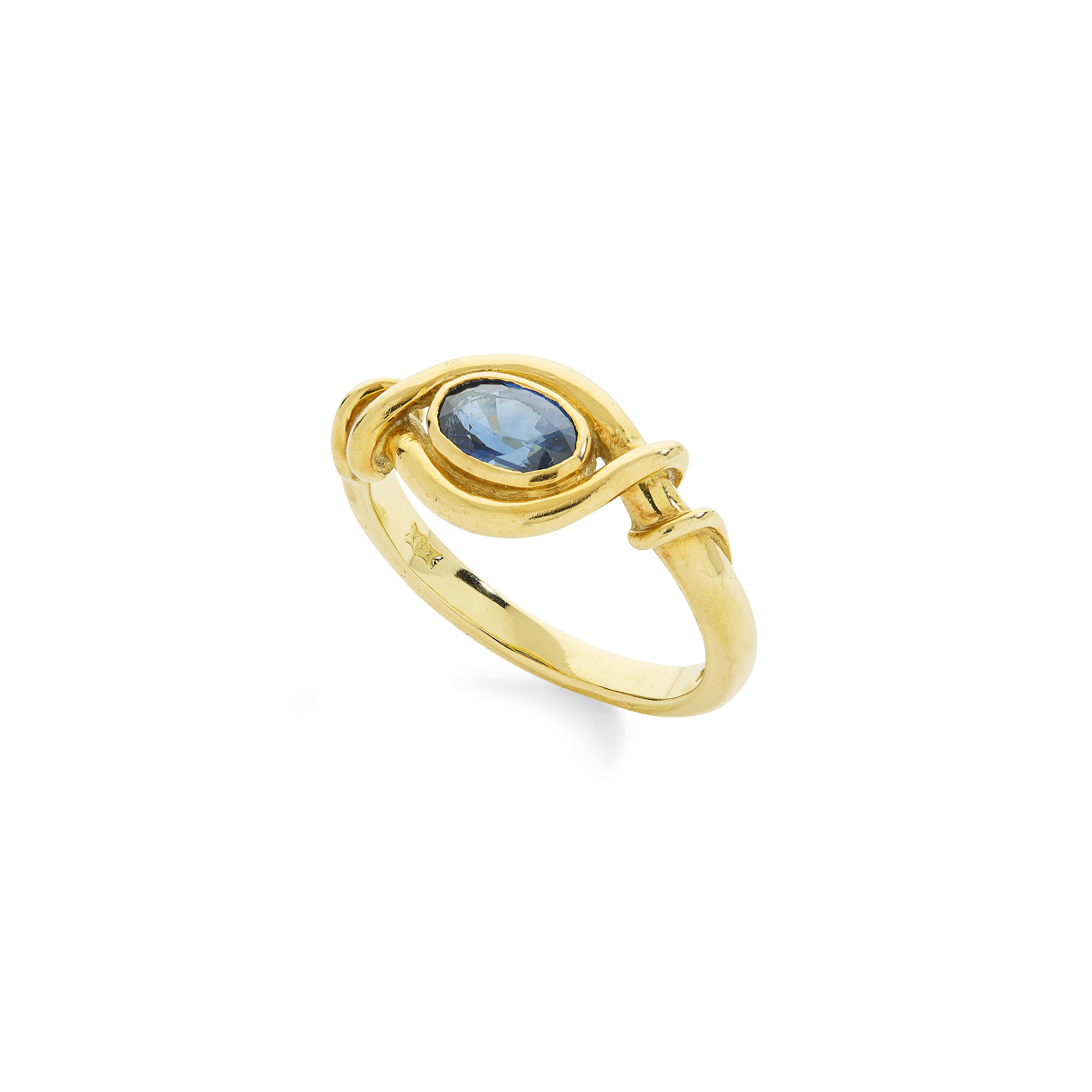 An 18ct gold sapphire single-stone twist ring