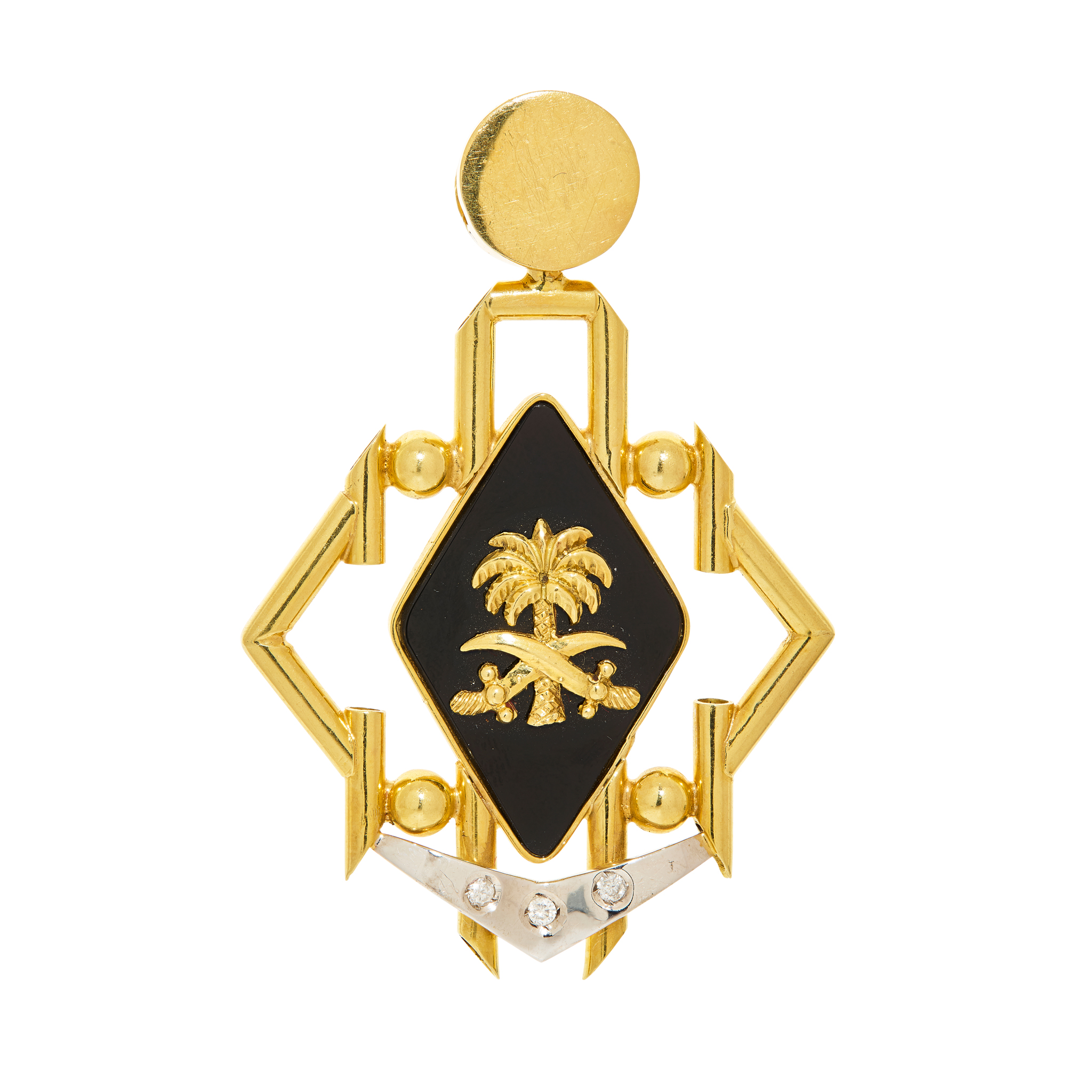 An onyx and diamond 'Saudi Arabian Royal Coat of Arms' pendant