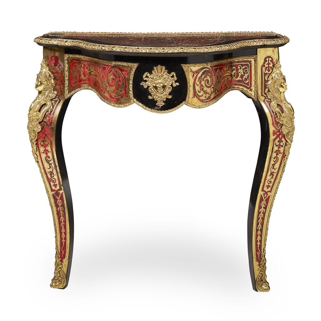 VICTORIAN BOULLE MARQUETRY AND EBONISED CONSOLE TABLE