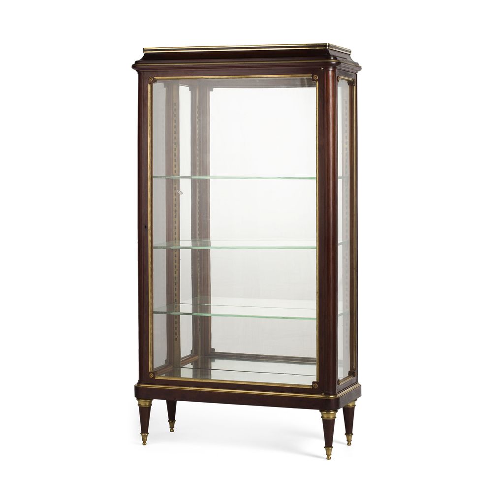 DIRECTOIRE STYLE MAHOGANY AND BRASS BANDED DISPLAY CABINET