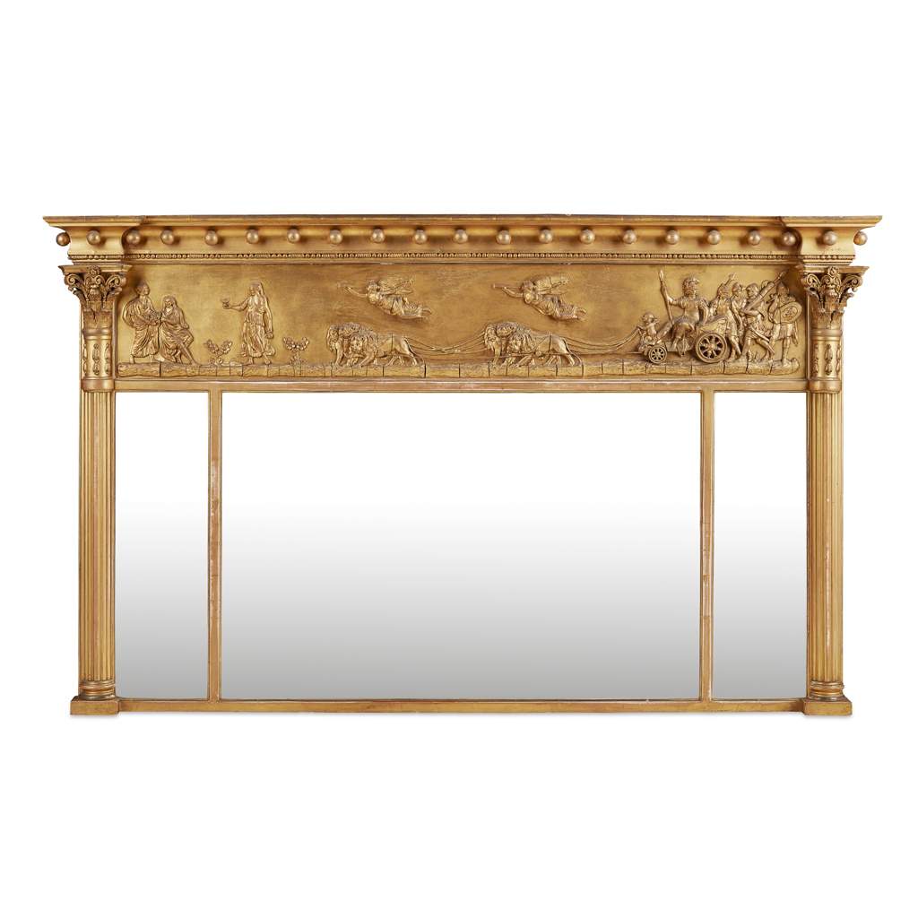 REGENCY GILTWOOD AND GESSO TRIPLE OVERMANTLE MIRROR