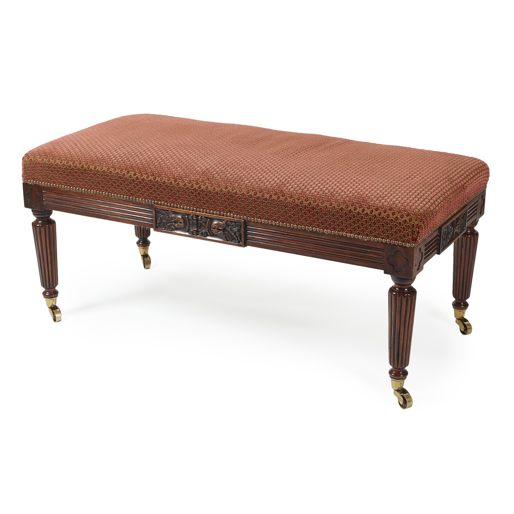 REGENCY MAHOGANY UPHOLSTERED CENTRE STOOL