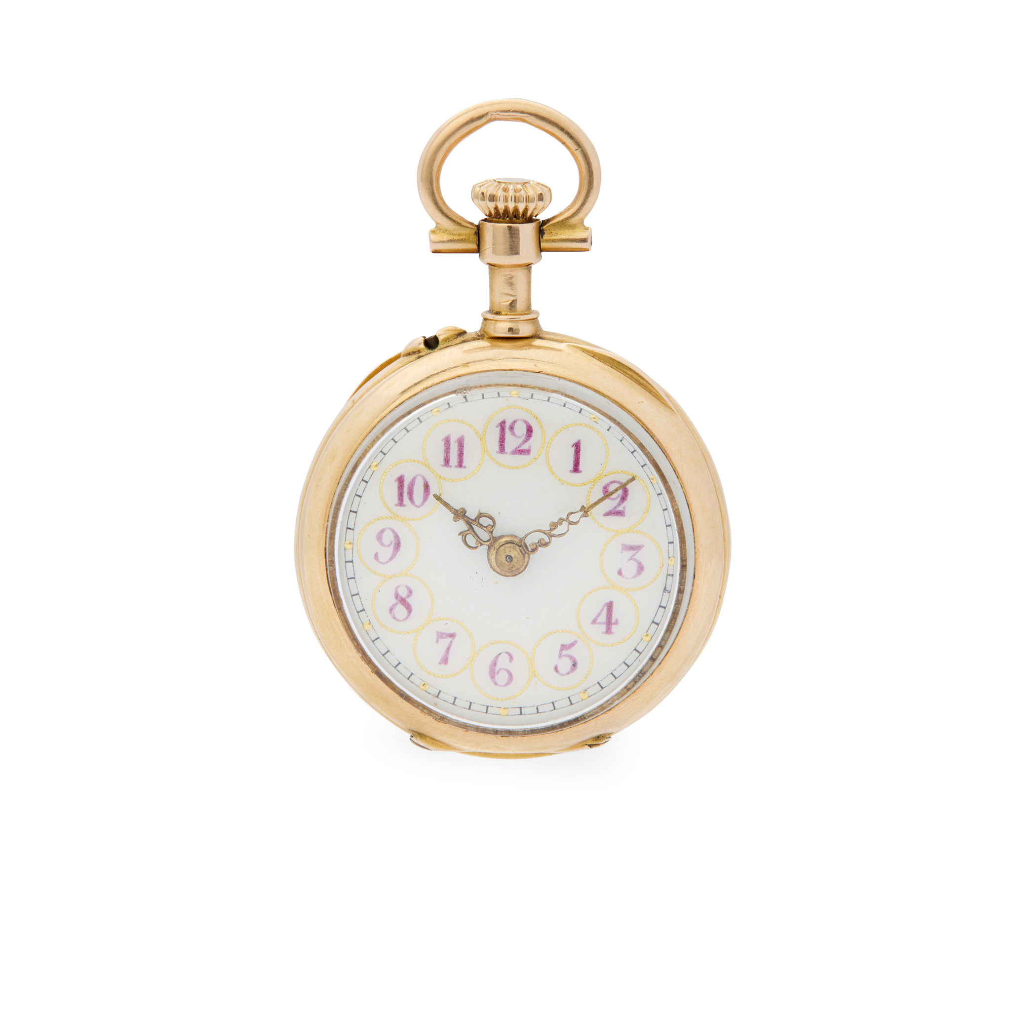 Swiss. An 18k gold mechanical fob watch with diamond monogram