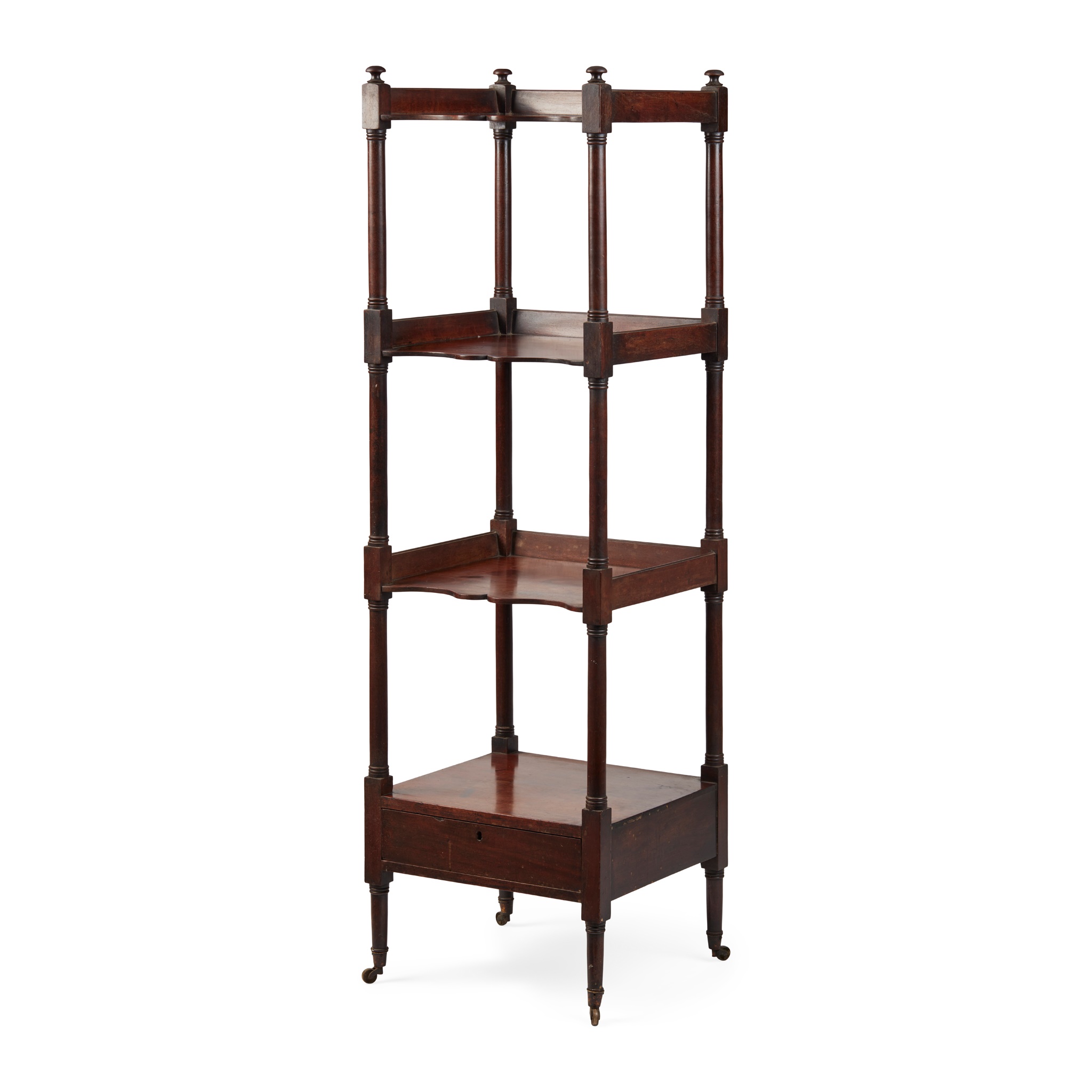LATE REGENCY MAHOGANY FOUR TIER WHATNOT
