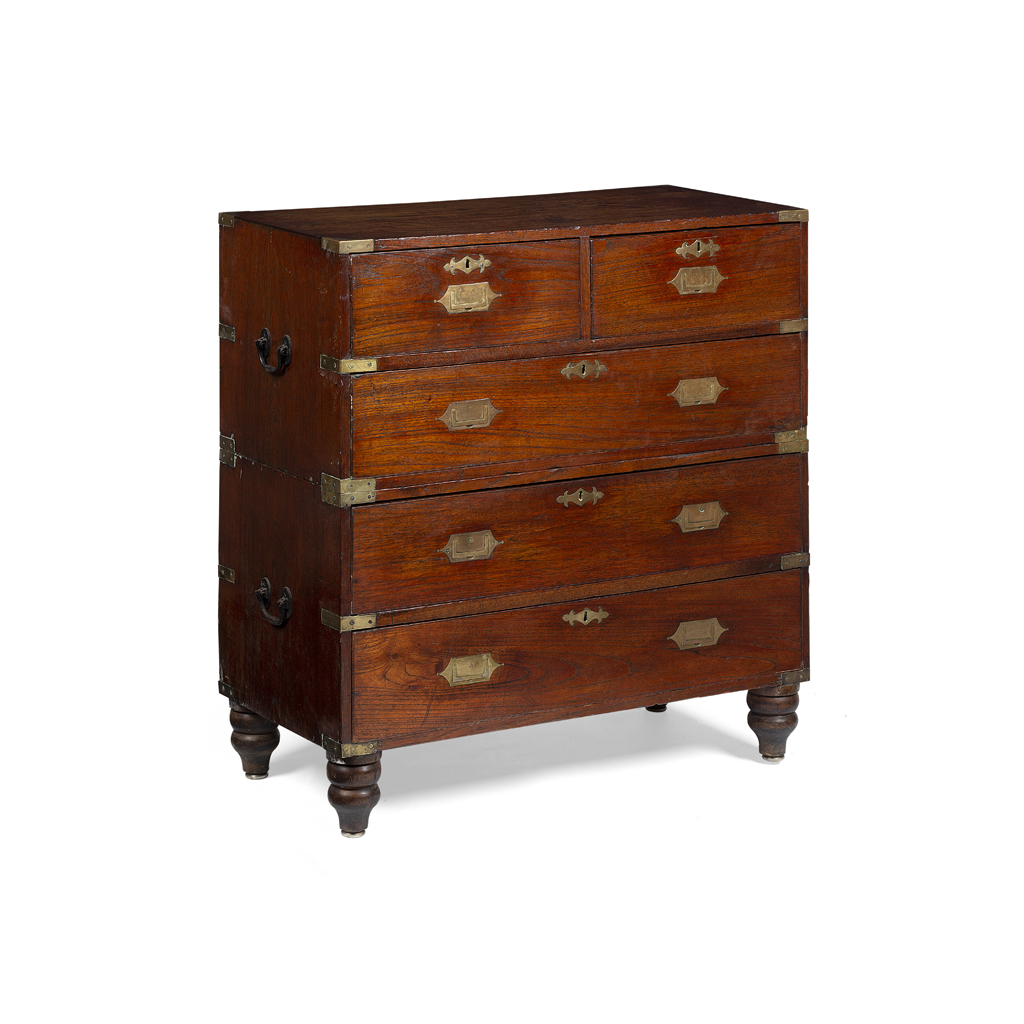 TEAK CAMPAIGN CHEST OF DRAWERS