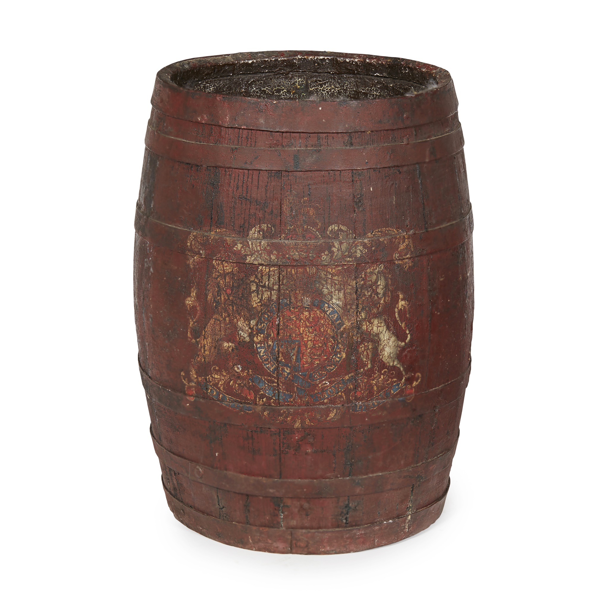PAINTED AND POLYCHROME ARMORIAL BARREL