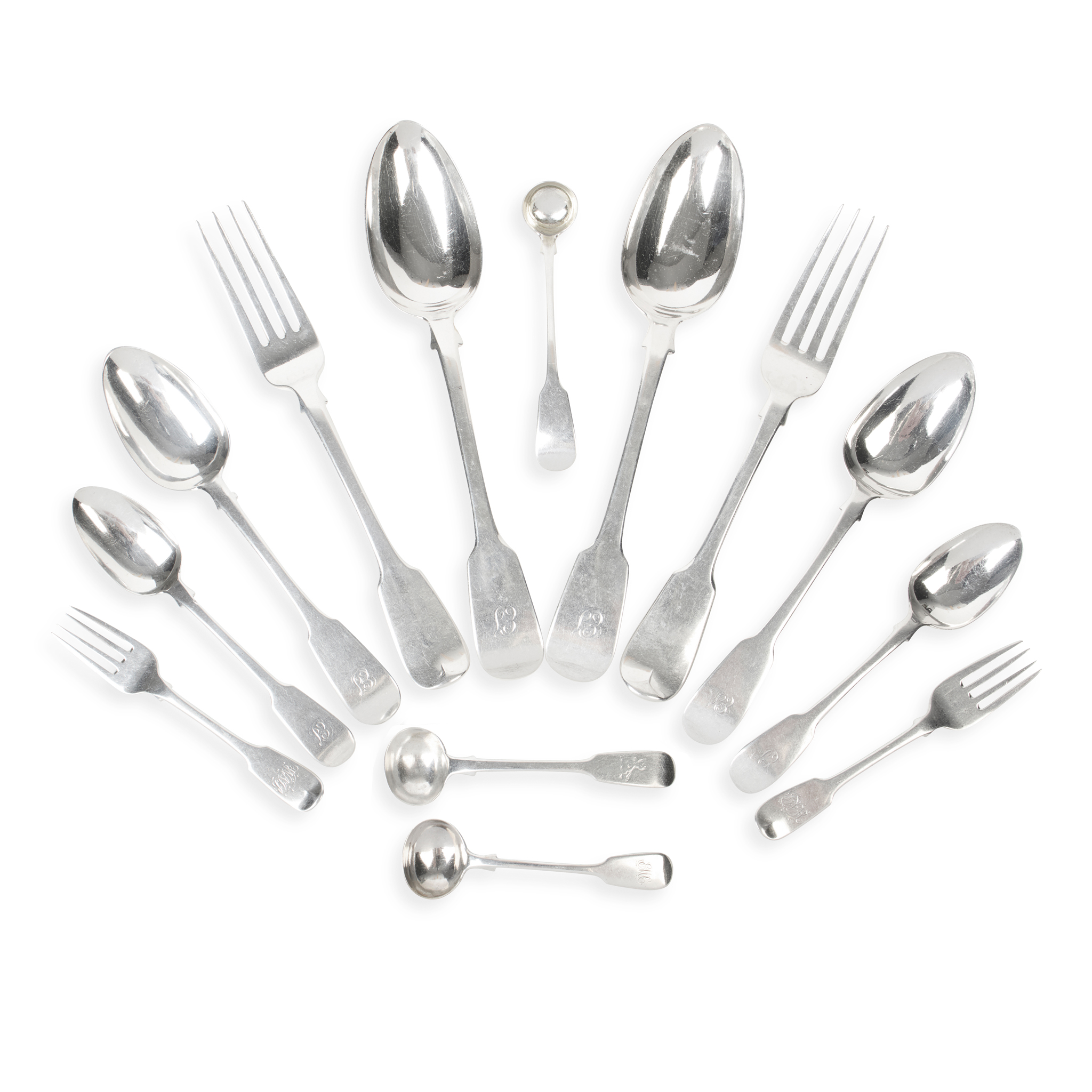 A COLLECTION OF WILLIAM IV AND LATER FIDDLE PATTERN FLATWARE