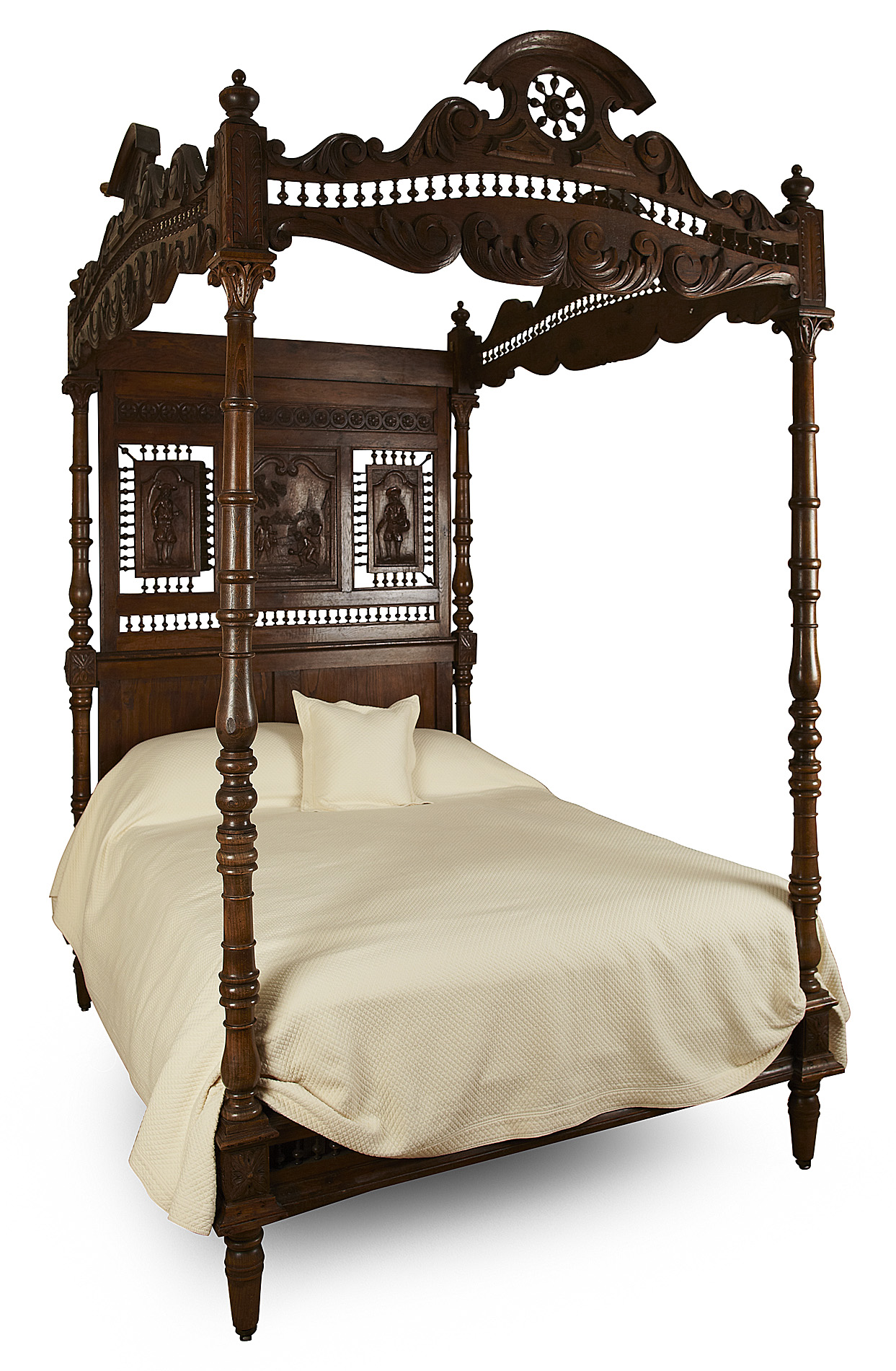 FRENCH OAK AND BEECH FOUR POSTER DOUBLE BED