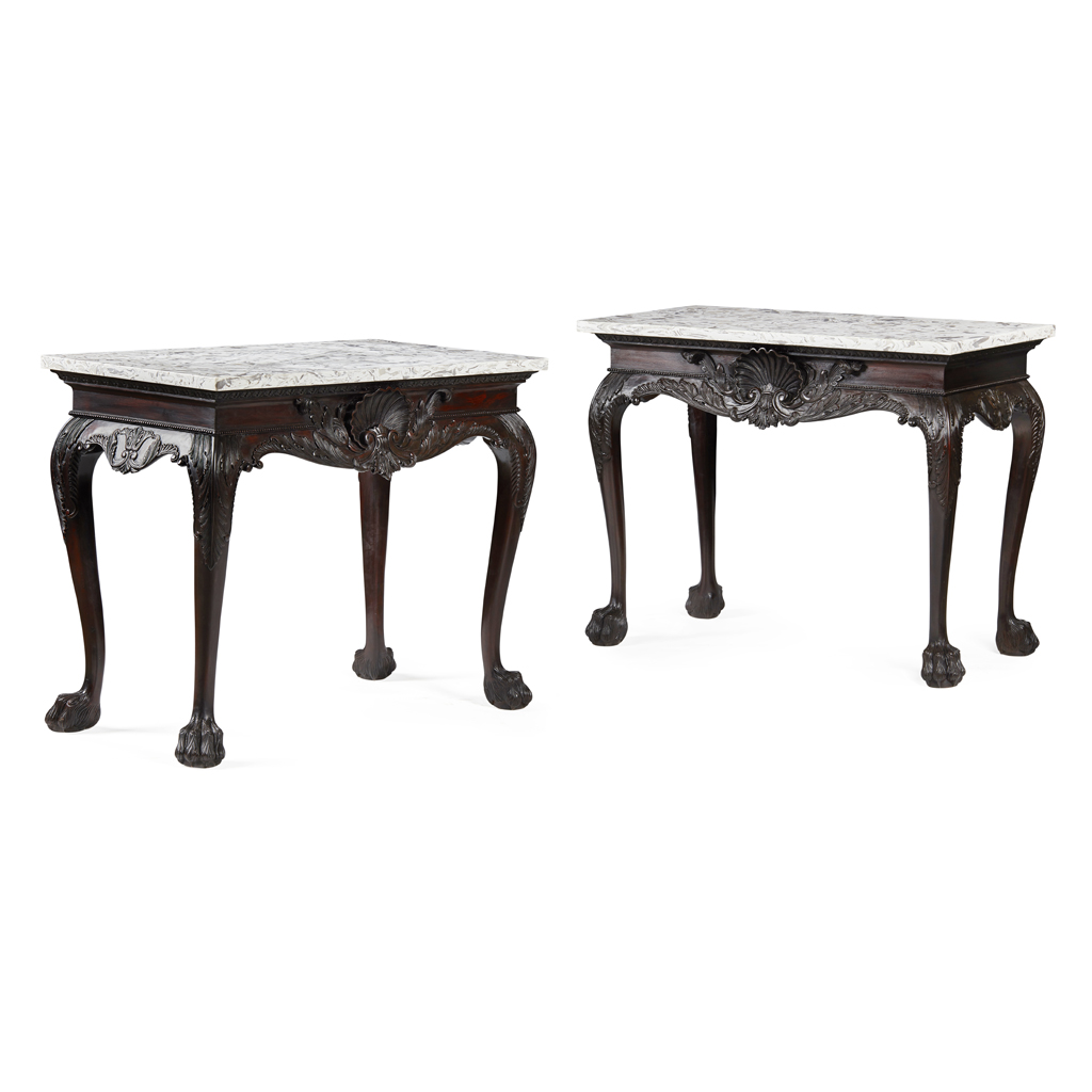 PAIR OF IRISH GEORGE II STYLE MAHOGANY SIDE TABLES