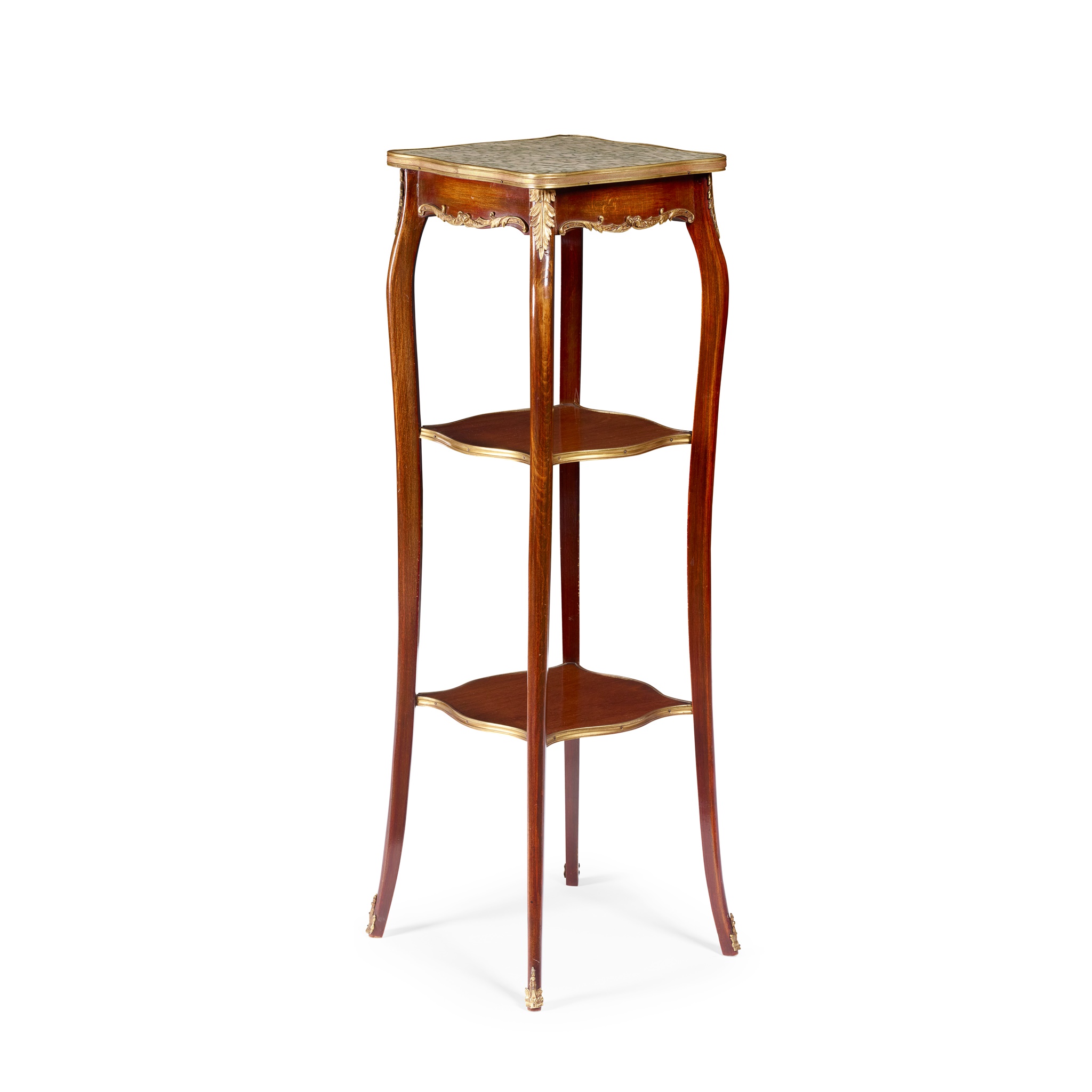 FRENCH ACAJOU MARBLE TOPPED AND GILT METAL MOUNTED JARDINIERE STAND