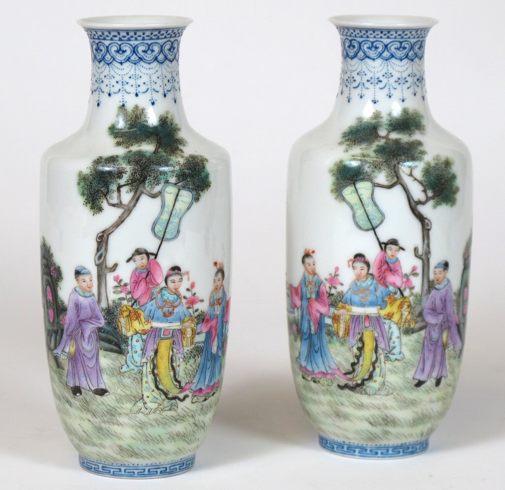 PAIR OF CHINESE POLYCHROME PAINTED EGGSHELL VASES