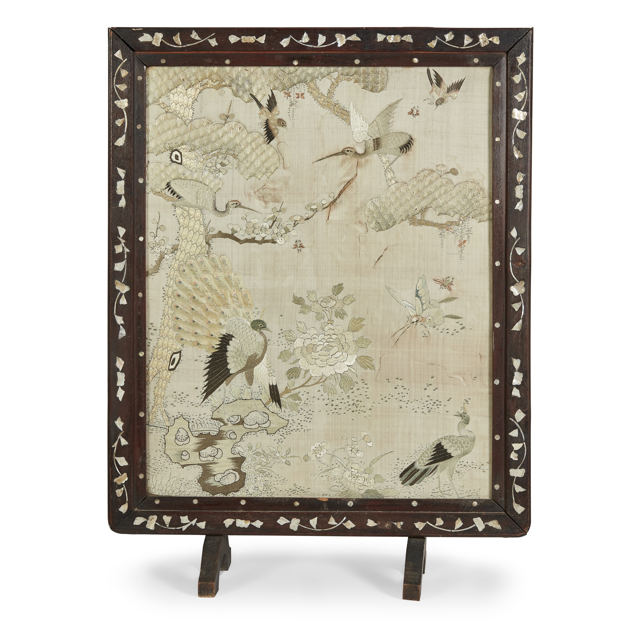 EMBROIDERED SILK 'HUNDRED BIRDS' PANEL