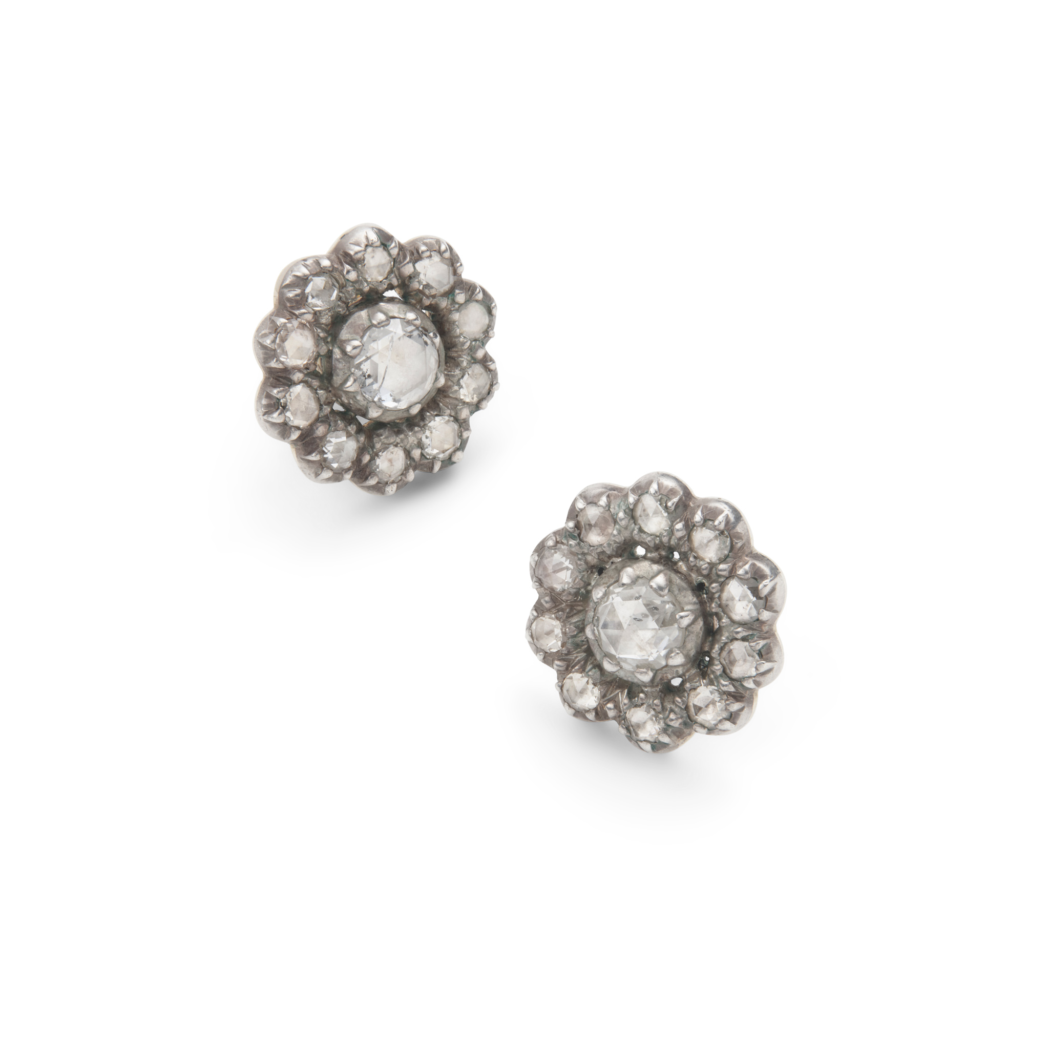 A pair of 19th century rose-cut diamond earrings