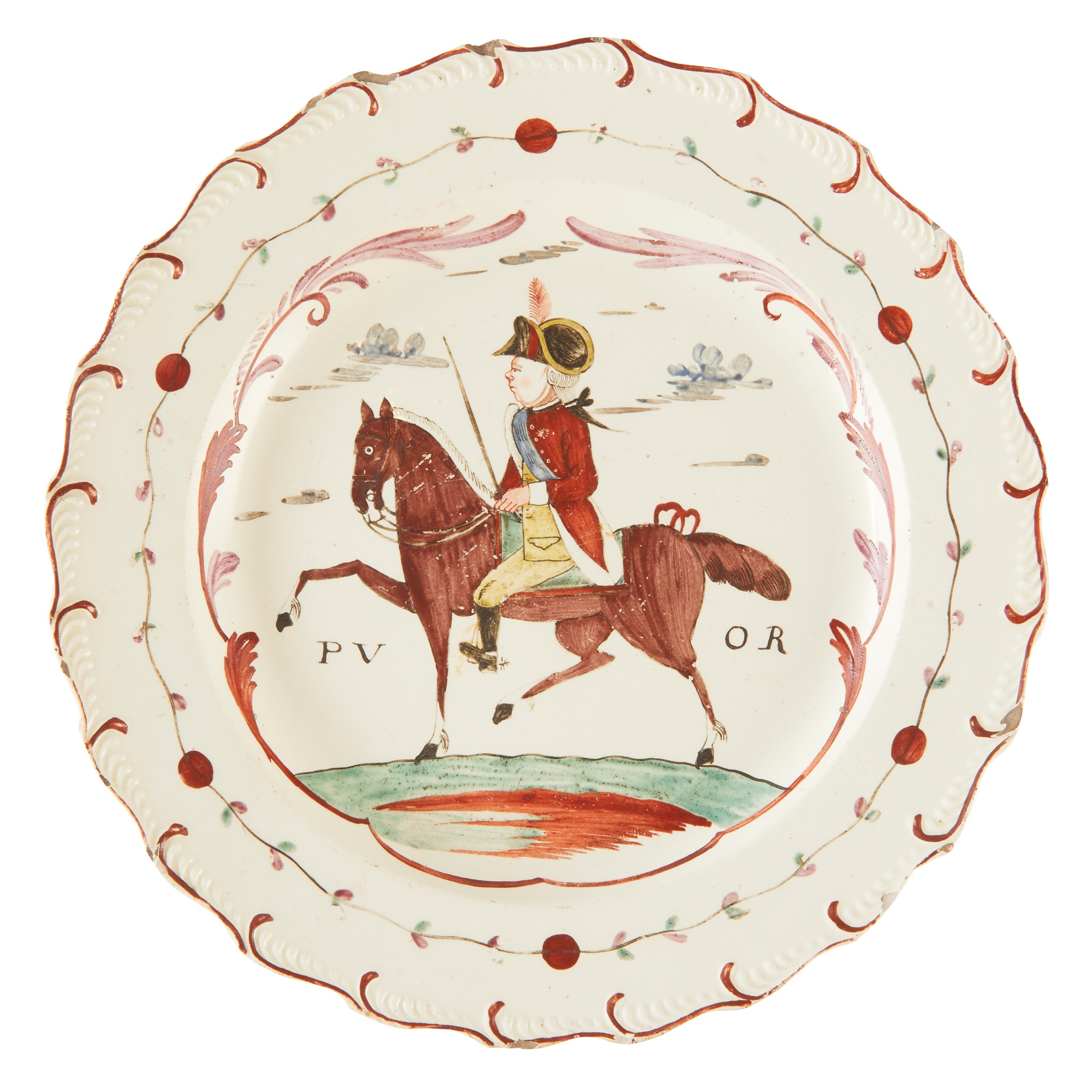 ENGLISH CREAMWARE ENAMEL DECORATED PLATE