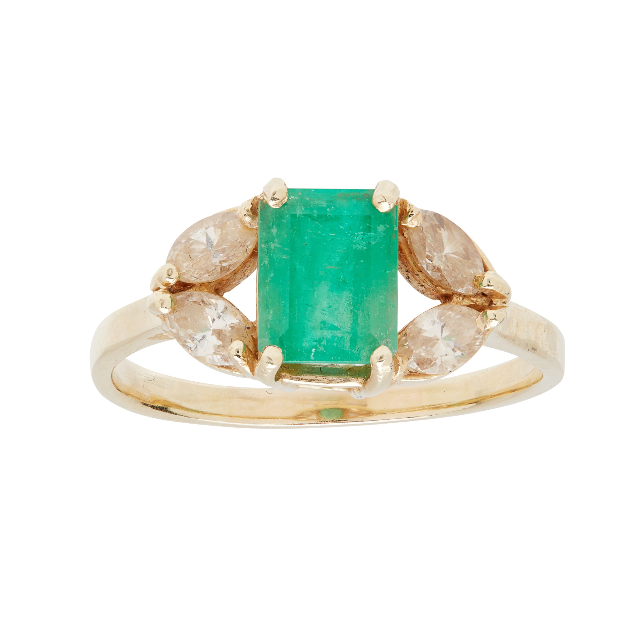An emerald and diamond set ring