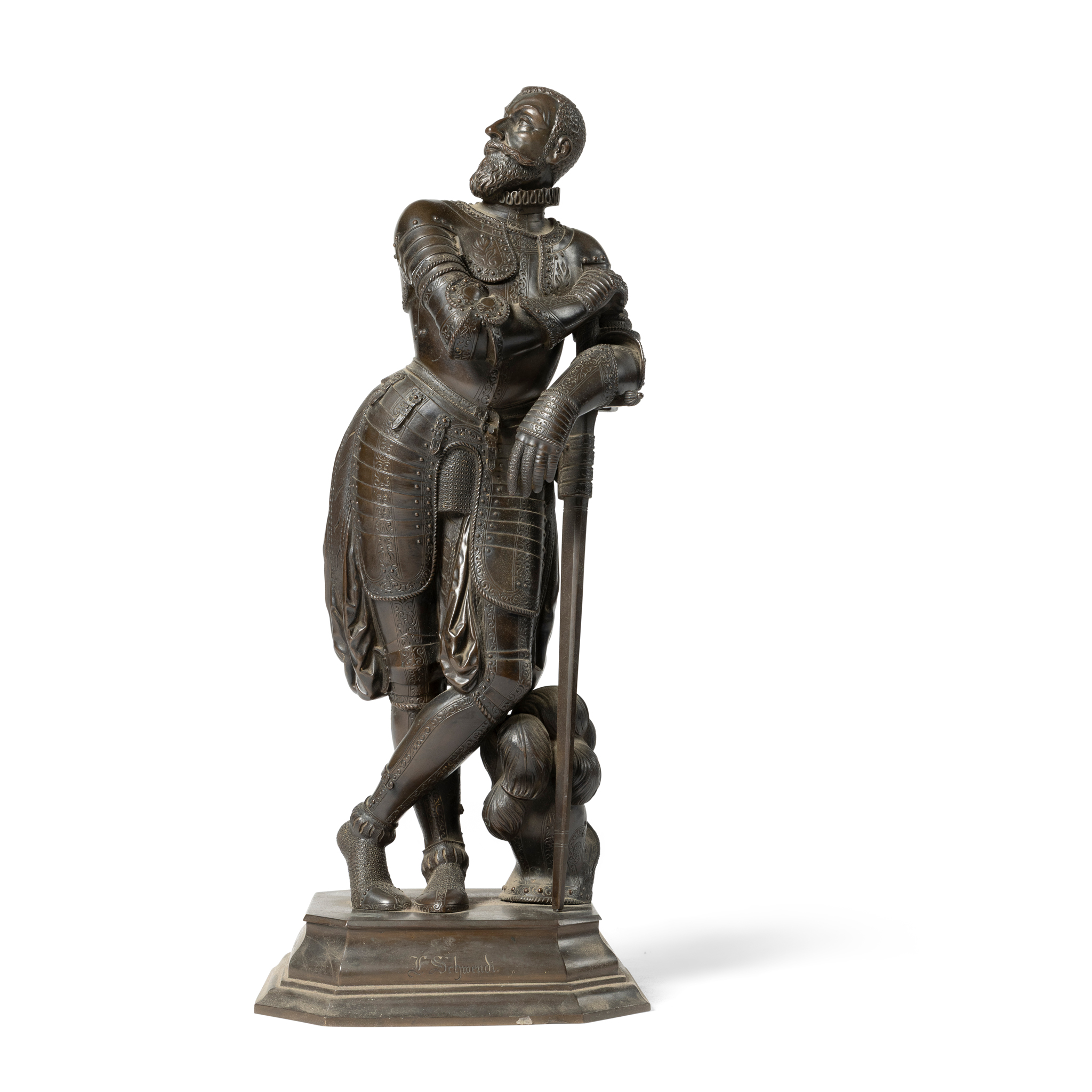 A BRONZE FIGURE OF LAZERUS VON SCHWENDI, COMMANDER OF THE HOLY ROMAN EMPIRE ARMY, CARL ALEXY (AUSTRIAN 1823-1880)