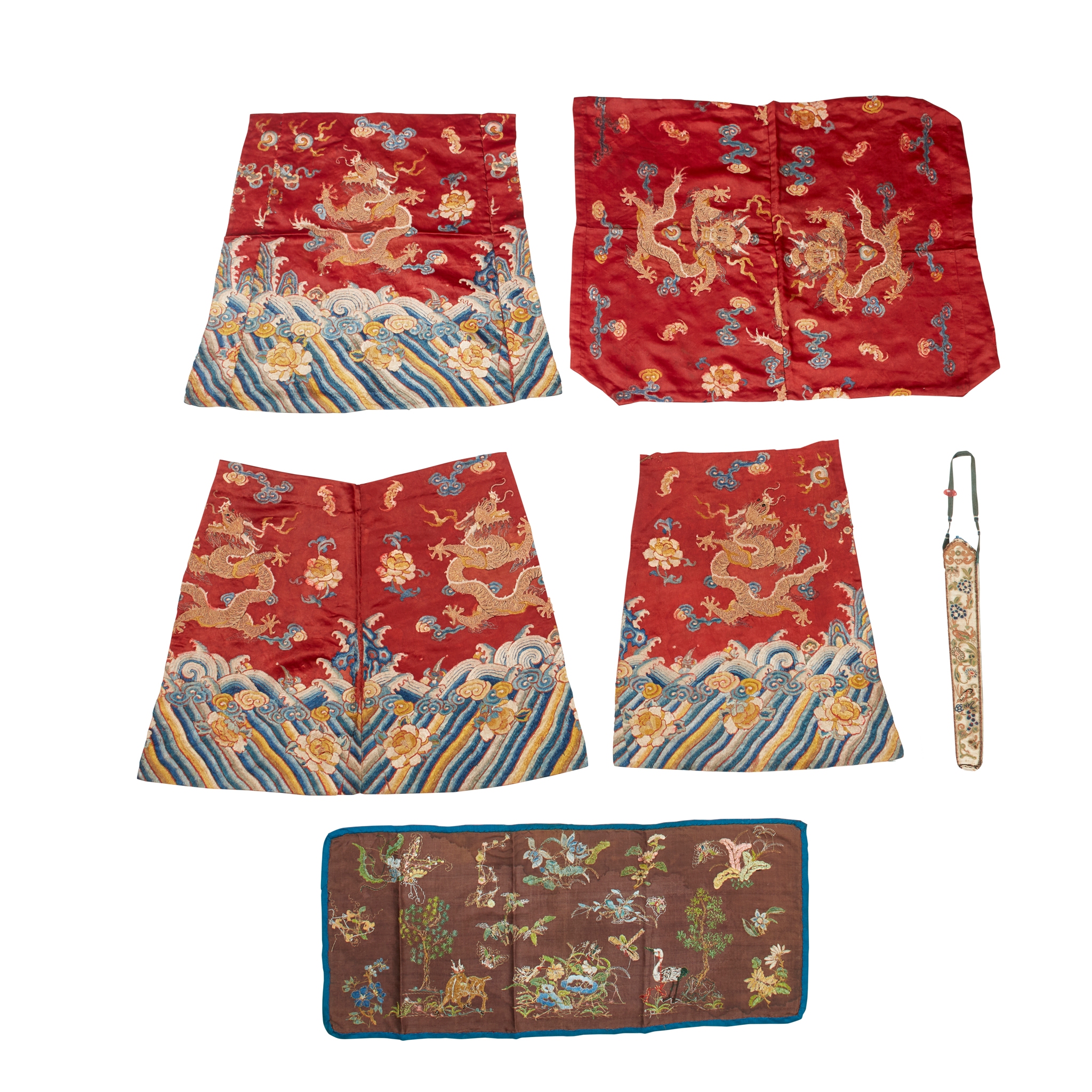 GROUP OF ELEVEN SILK EMBROIDERED PANELS