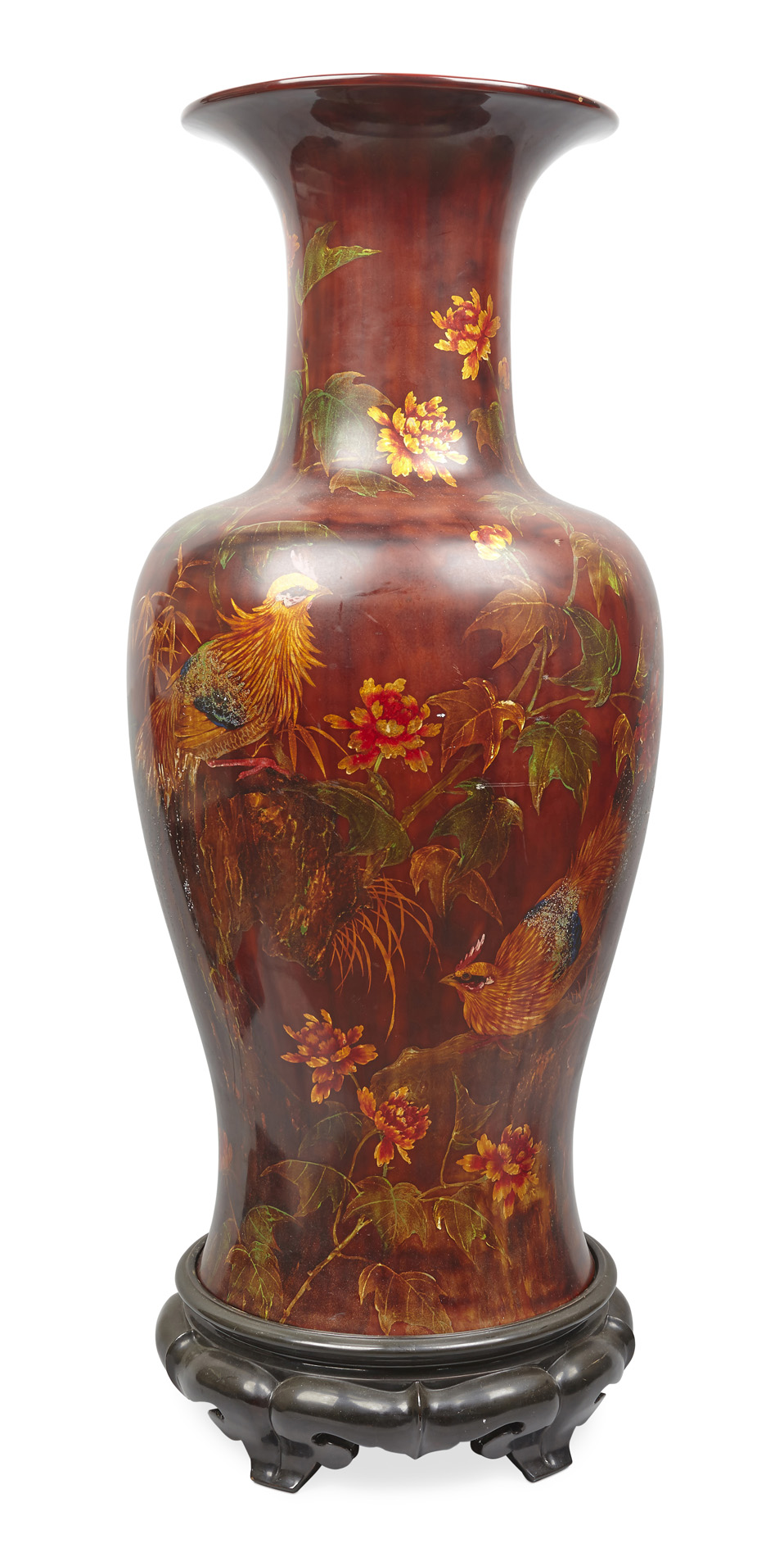 LARGE RED LACQUER FLOOR VASE