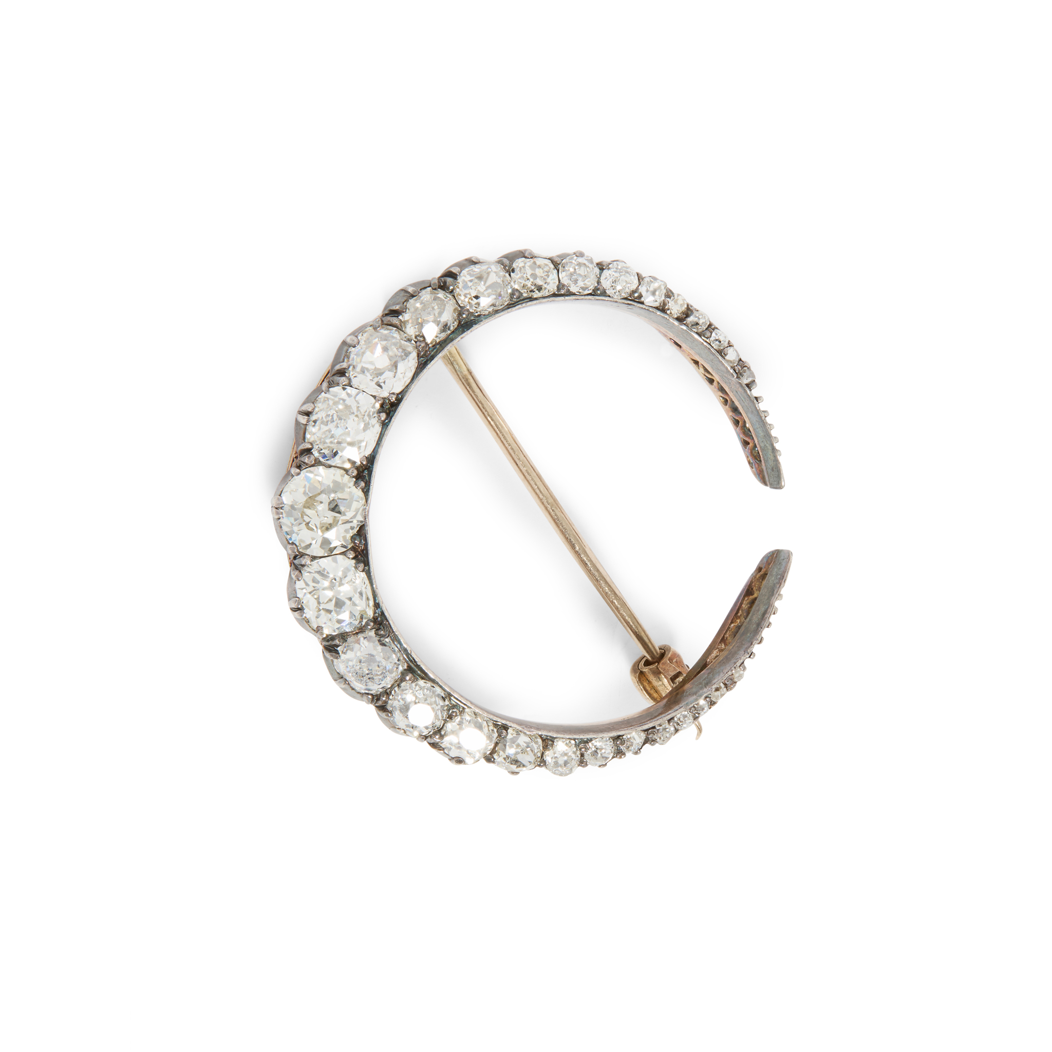 A late 19th century diamond crescent brooch