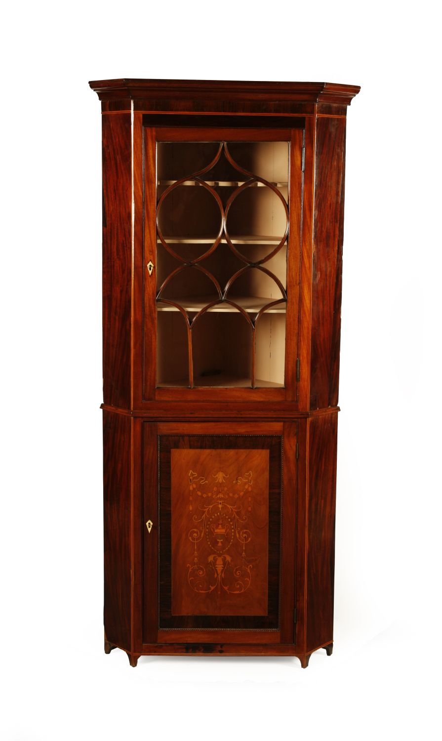 INLAID MAHOGANY CORNER CABINET