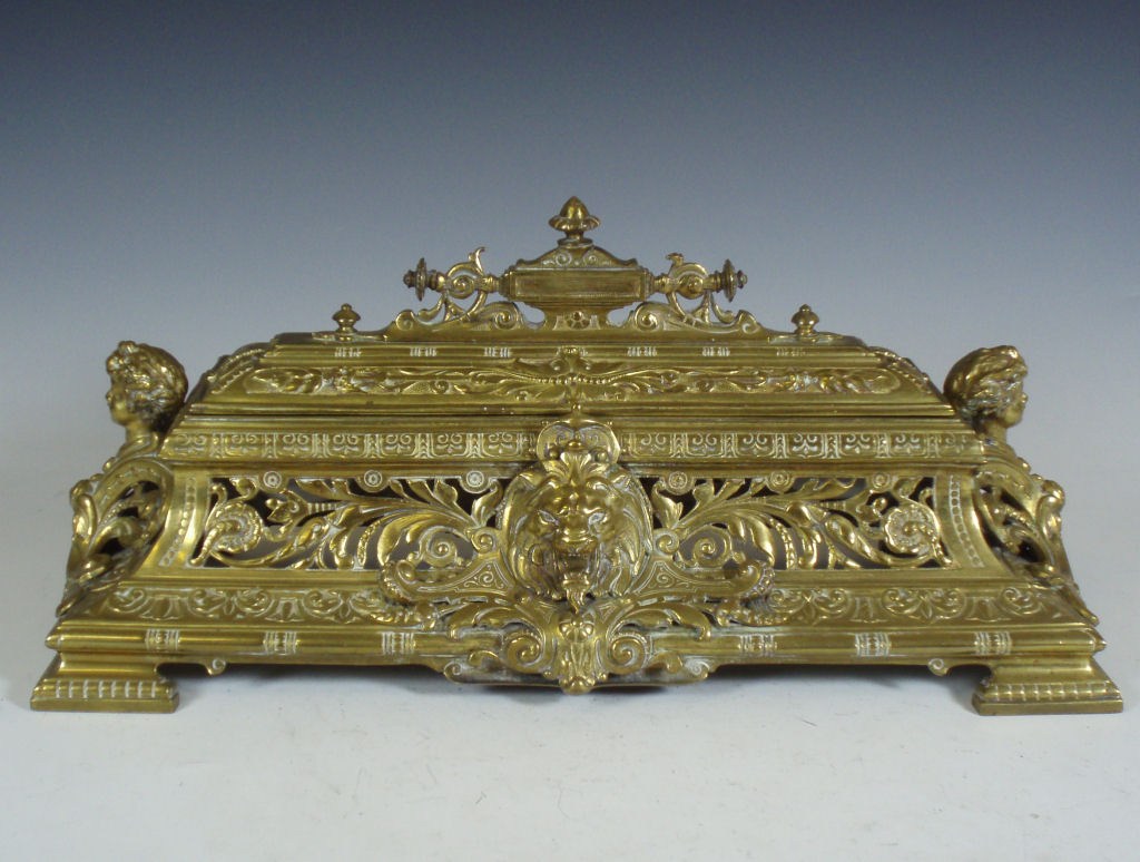 A large 19th century brass inkstand