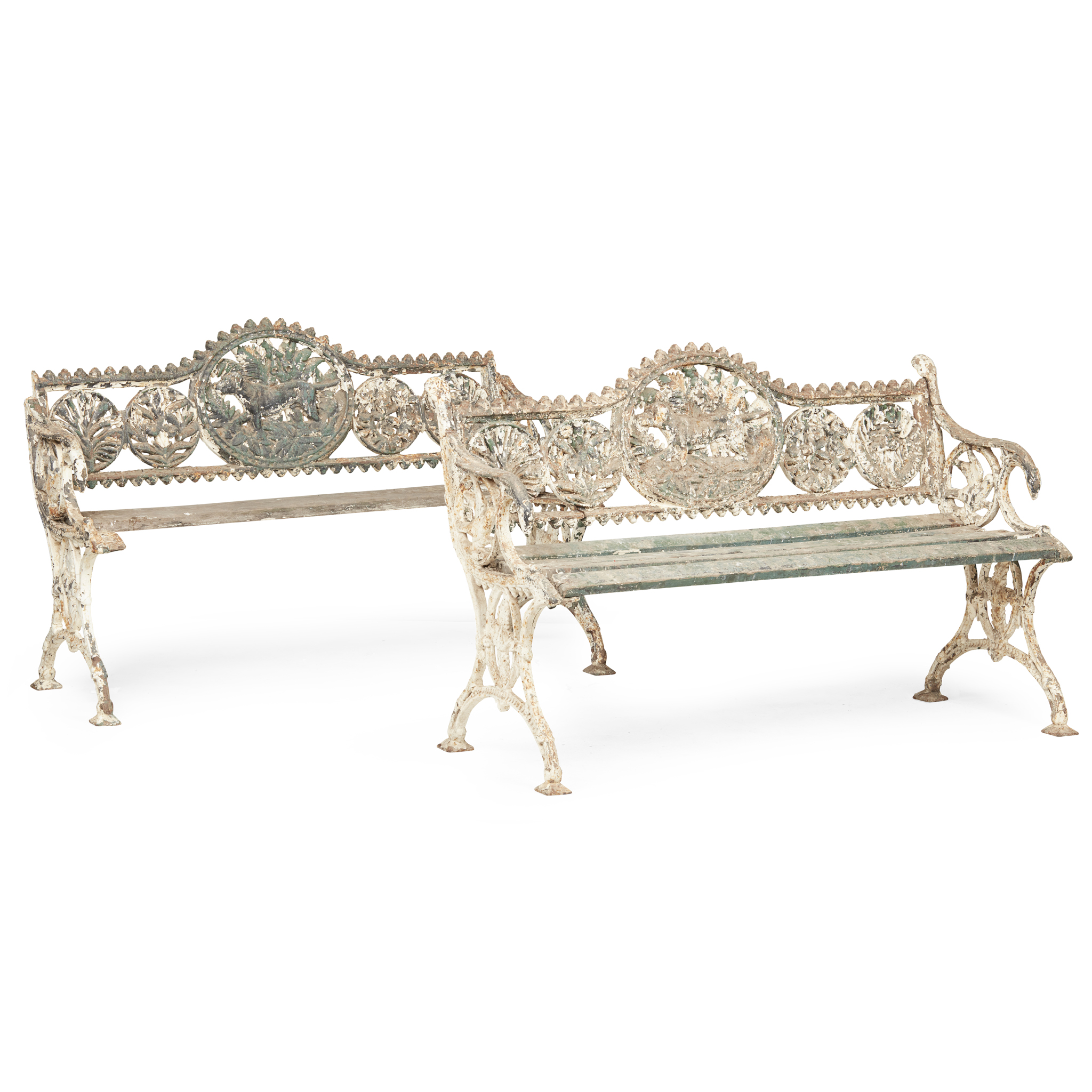 PAIR OF VICTORIAN CAST IRON GARDEN BENCHES