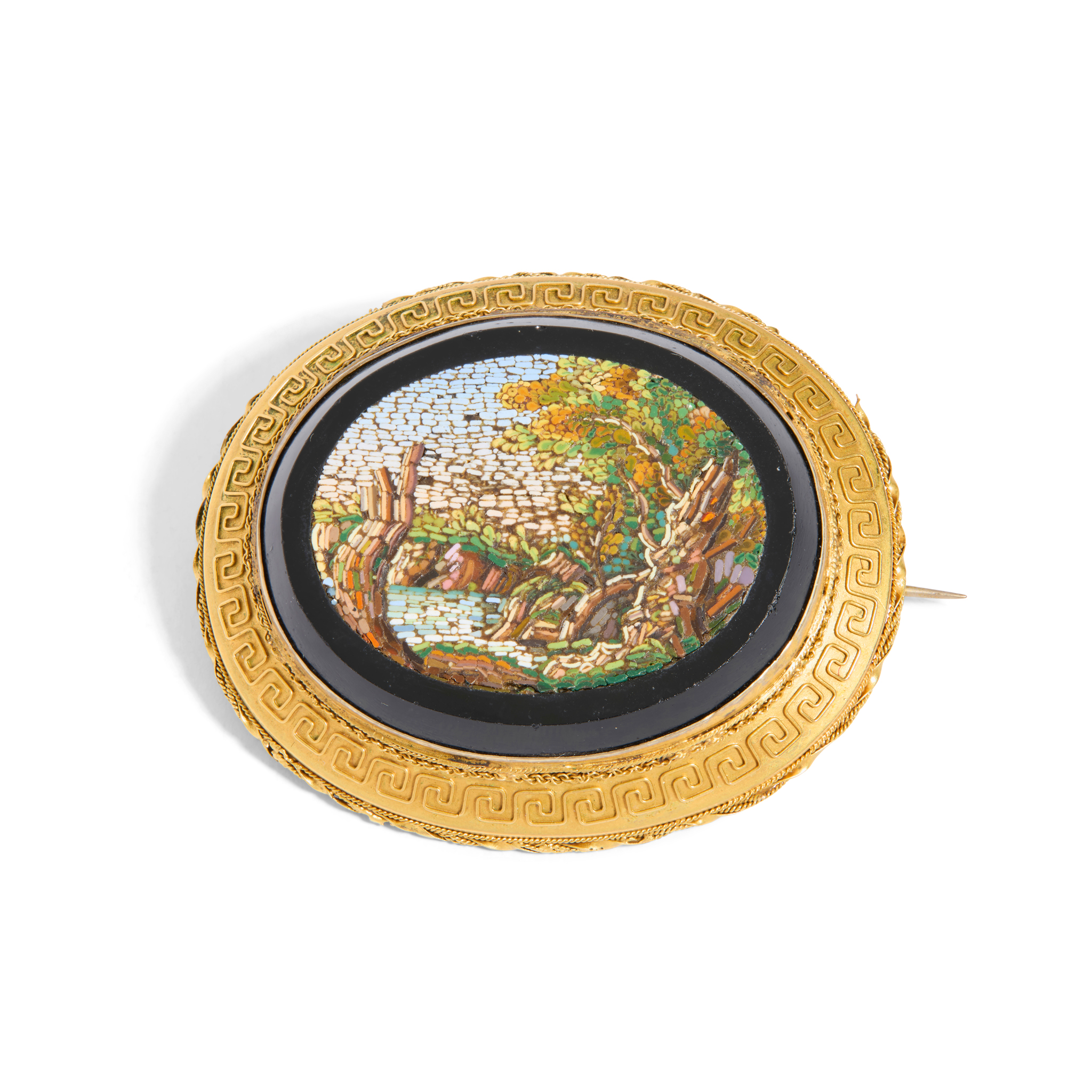 A mid 19th century micro mosaic mourning brooch