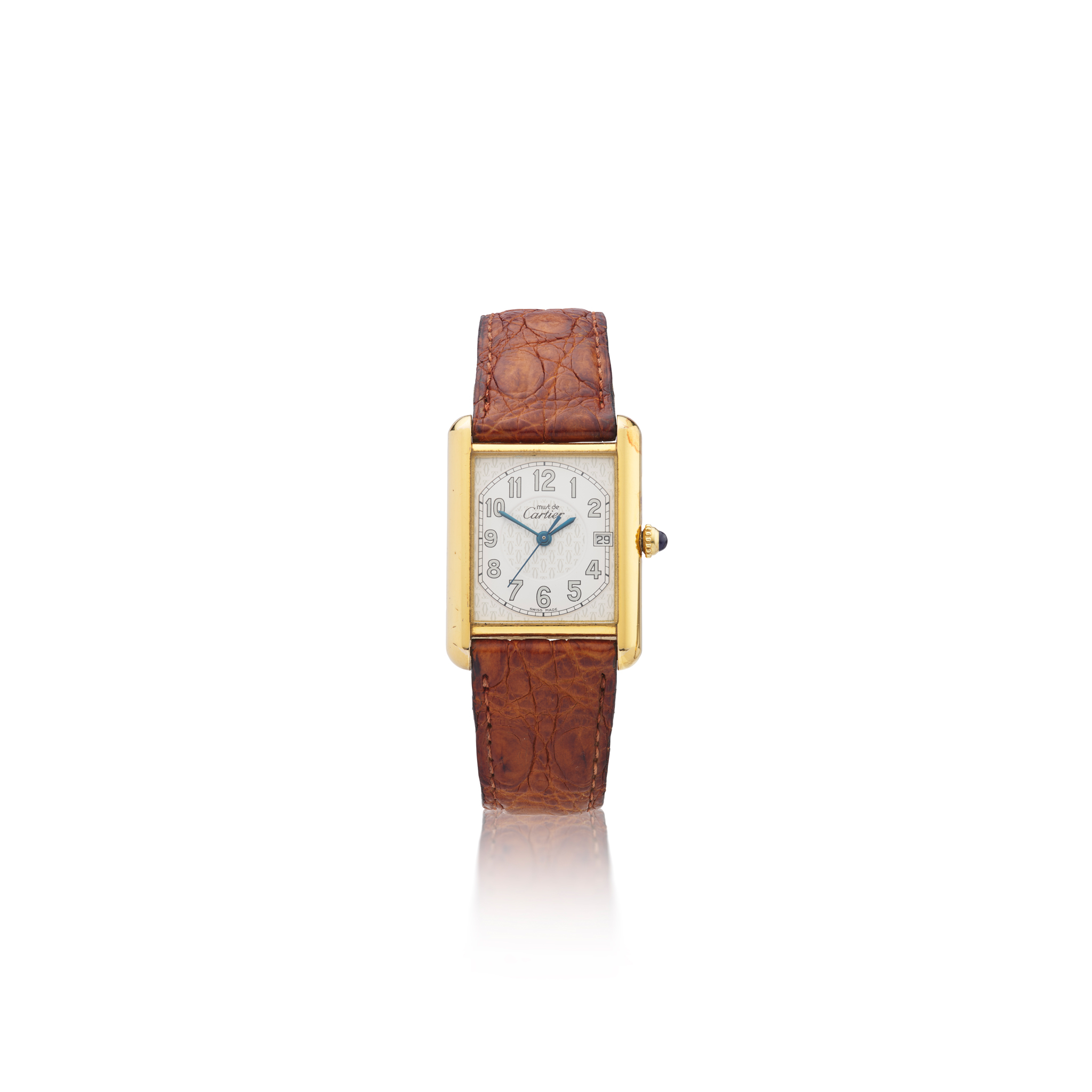 Les Must de Cartier: A large rectangular quartz wristwatch with date