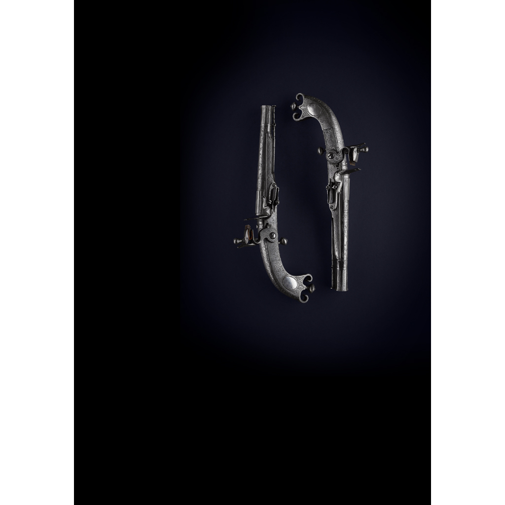 A FINE PAIR OF STEEL AND SILVER INLAID BELT PISTOLS BY ALEXANDER CAMPBELL OF DOUNE