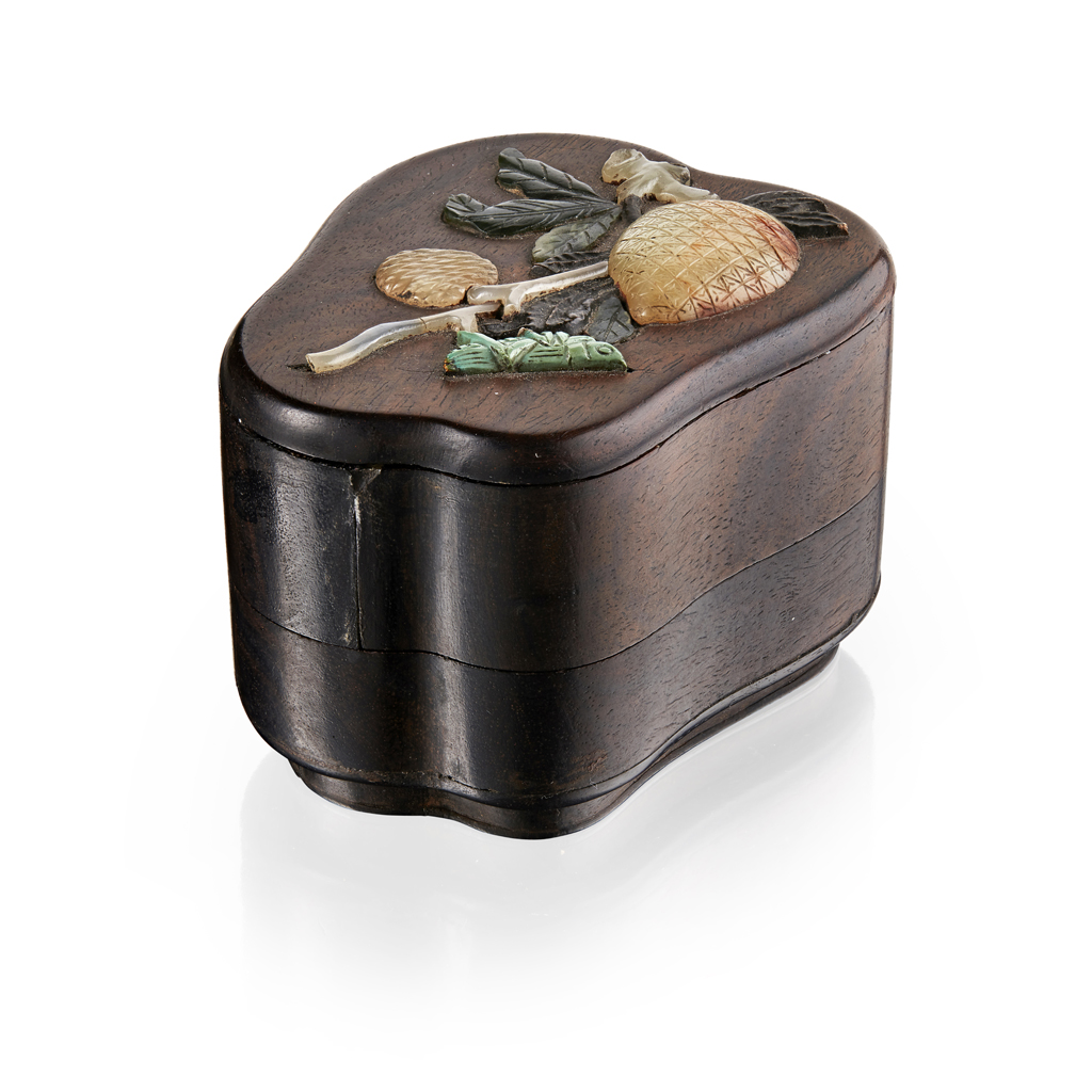 ZITAN AND HARDSTONE INLAID PEACH FORM BOX