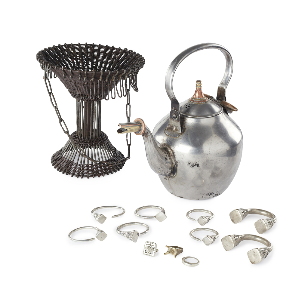 COLLECTION OF TUAREG JEWELLERY, A TUAREG TEAPOT AND BURNER