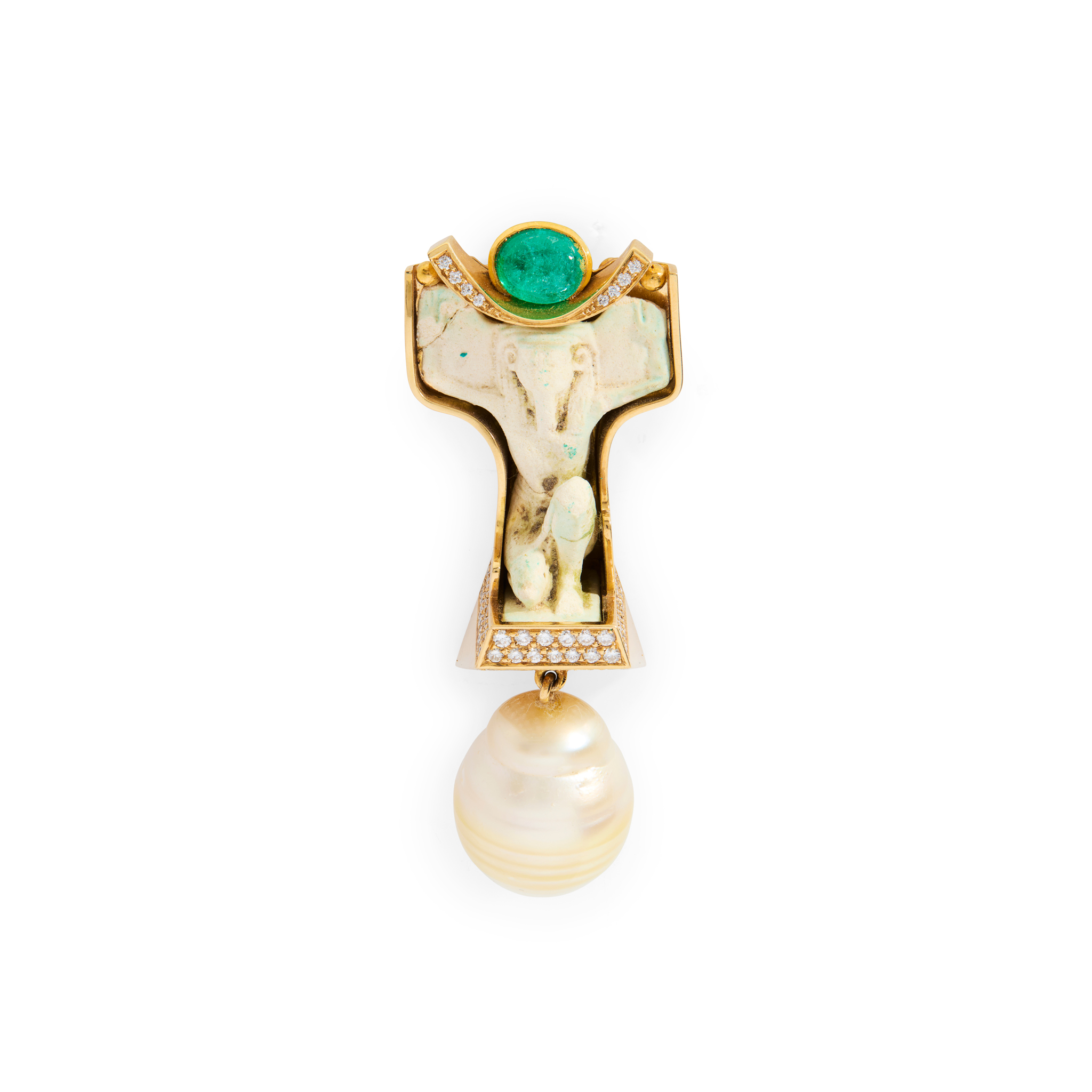 Peter Plöderl: An ancient Egyptian faience, emerald and diamond pendant