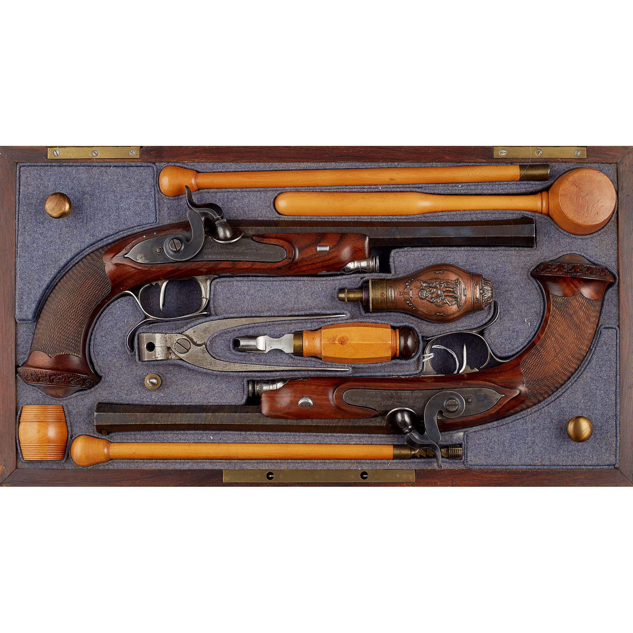ROSEWOOD CASED PAIR OF FRENCH TARGET PISTOLS, BRUNEEL À LYON