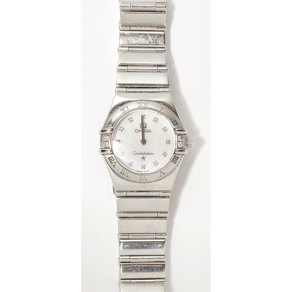 A lady's stainless steel and diamond set wrist watch, Omega
