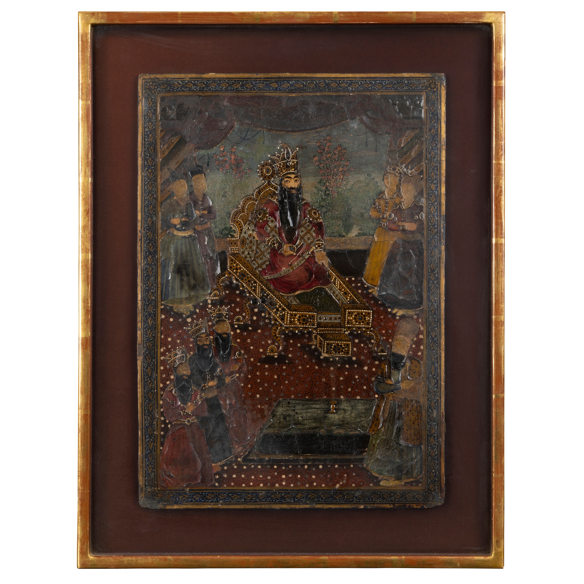 QAJAR LACQUER PAPIER MACHE PANEL WITH PORTRAIT OF FATH ALI SHAH (1797-1834)