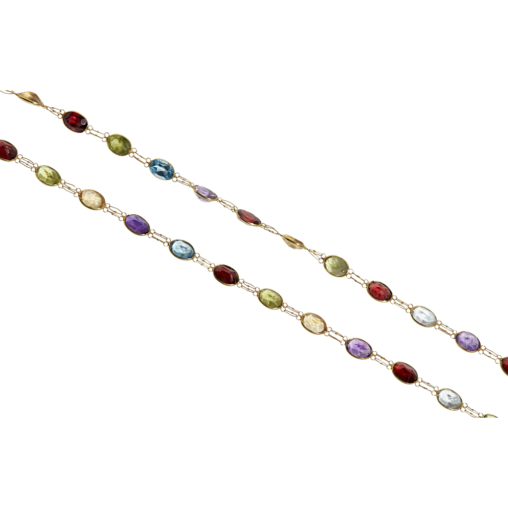 A multi-gem set necklace