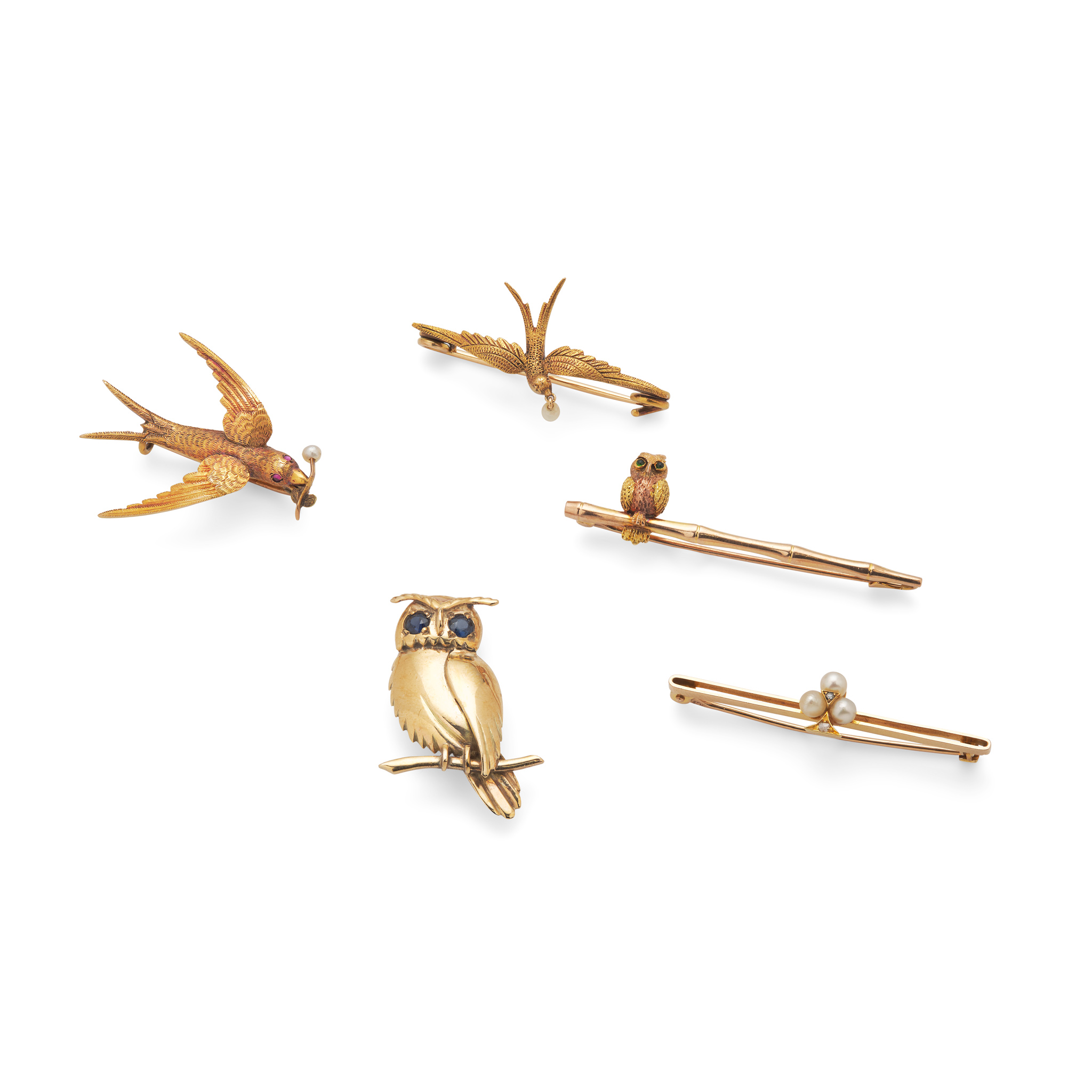 A collection of brooches