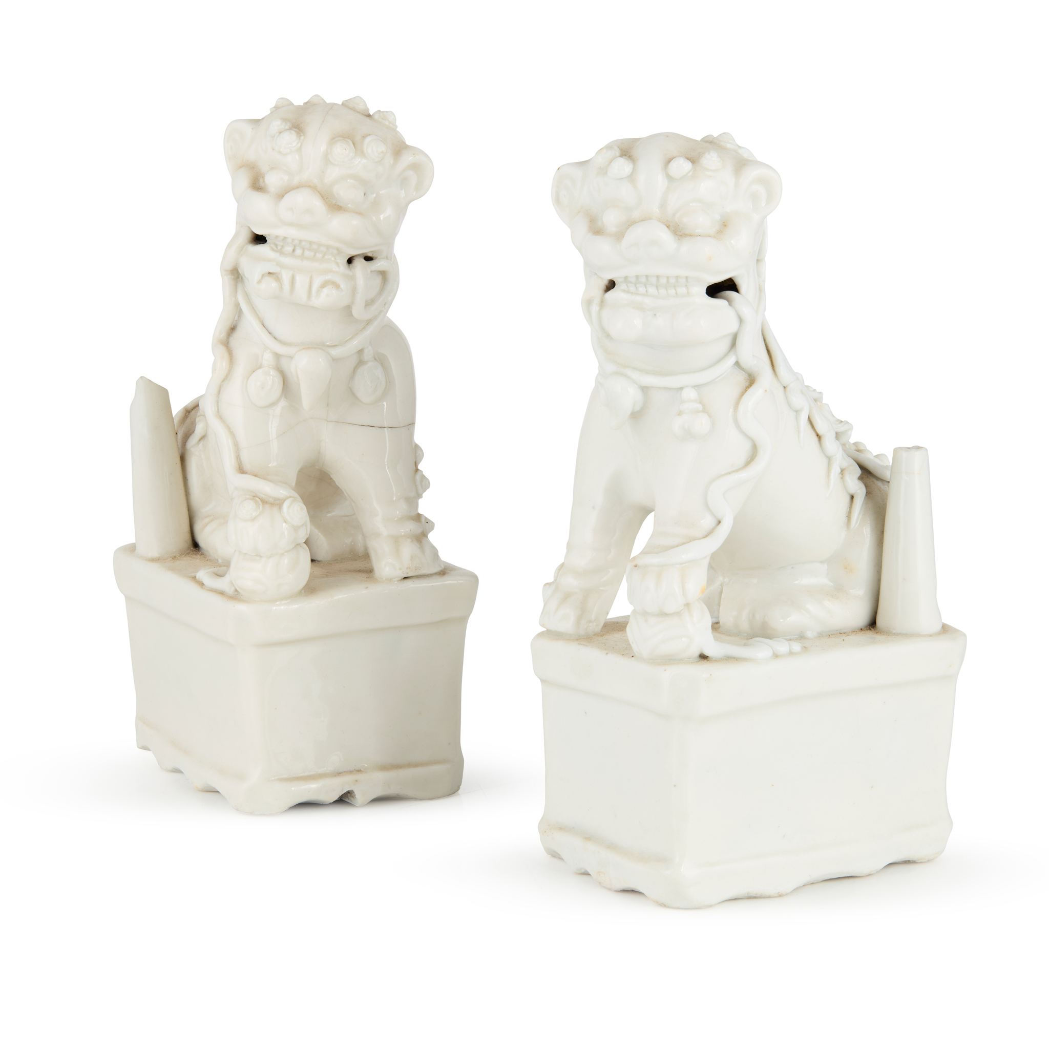 PAIR OF DEHUA 'BUDDHIST LION' INCENSE HOLDERS