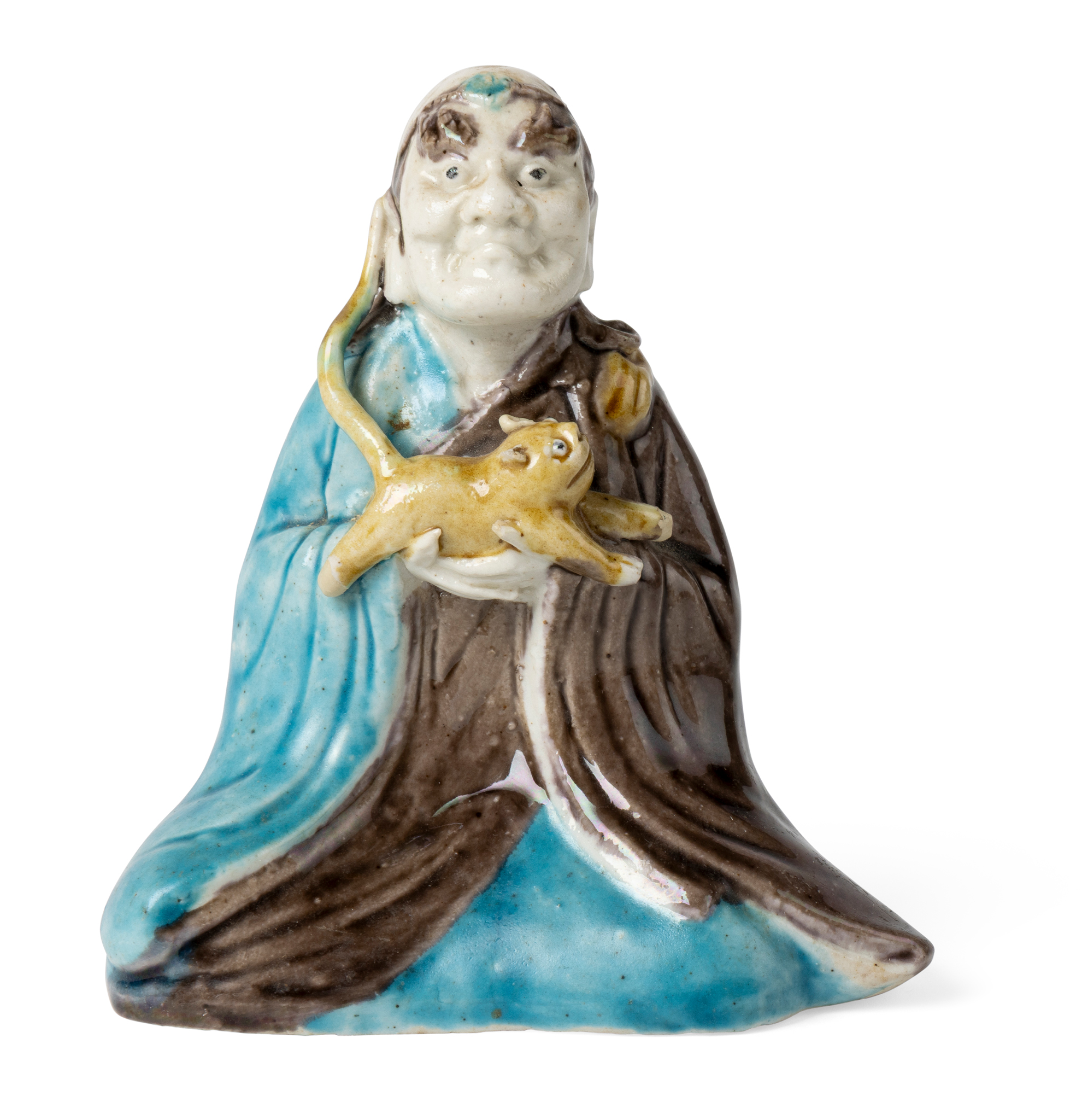 CHINESE FAHUA FIGURE OF A SEATED ARHAT