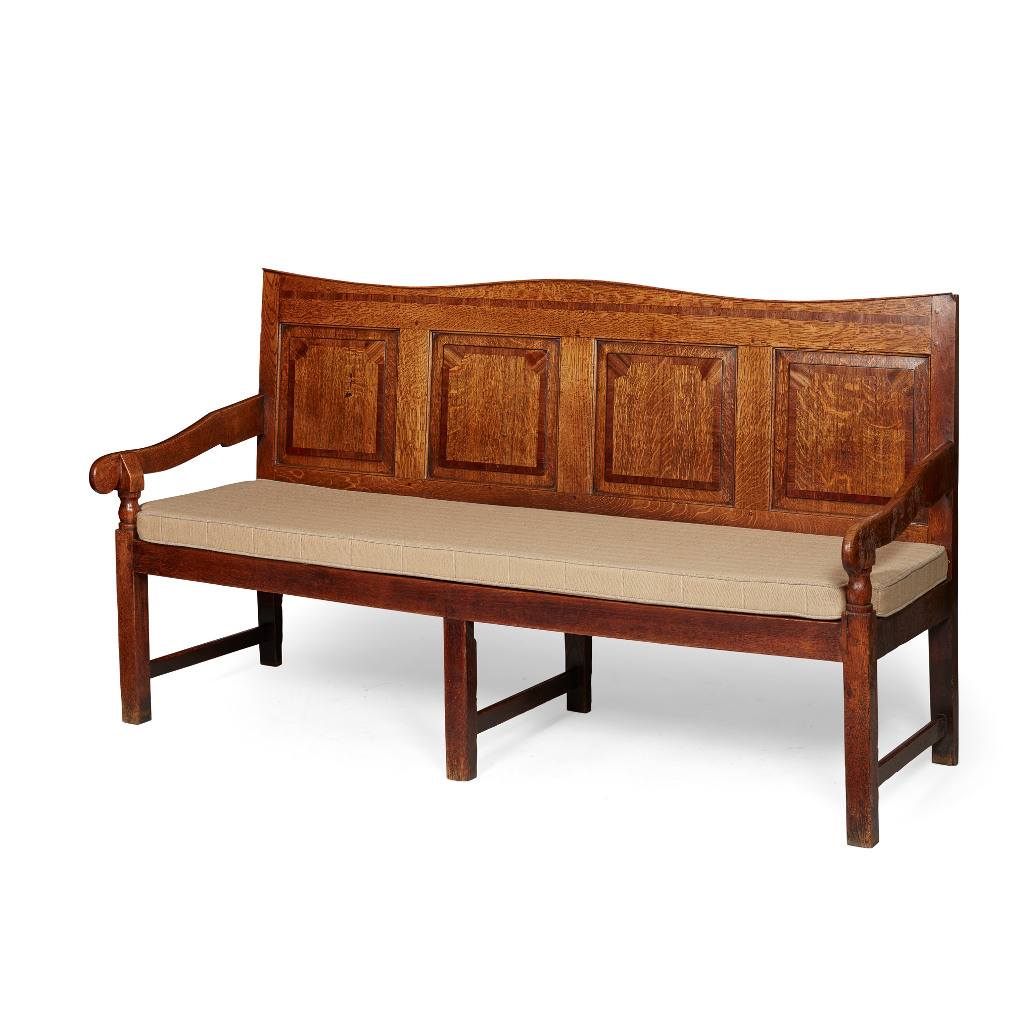 LATE GEORGIAN OAK AND WALNUT SETTLE