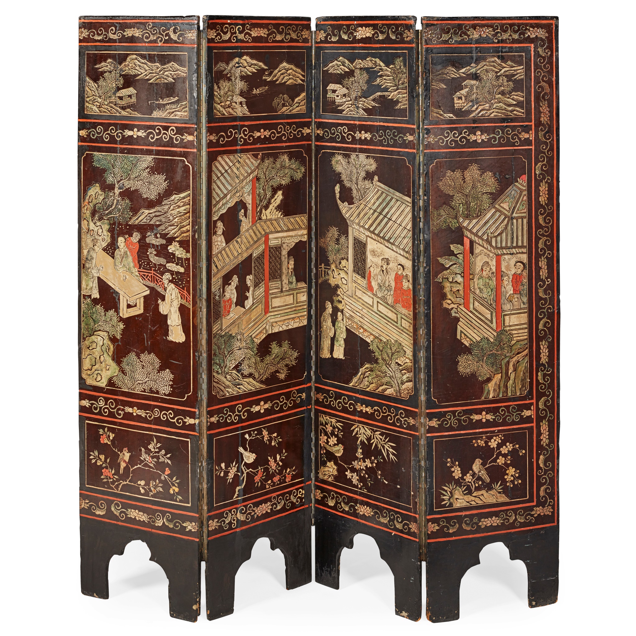 COROMANDEL LACQUER FOUR-PANEL SCREEN