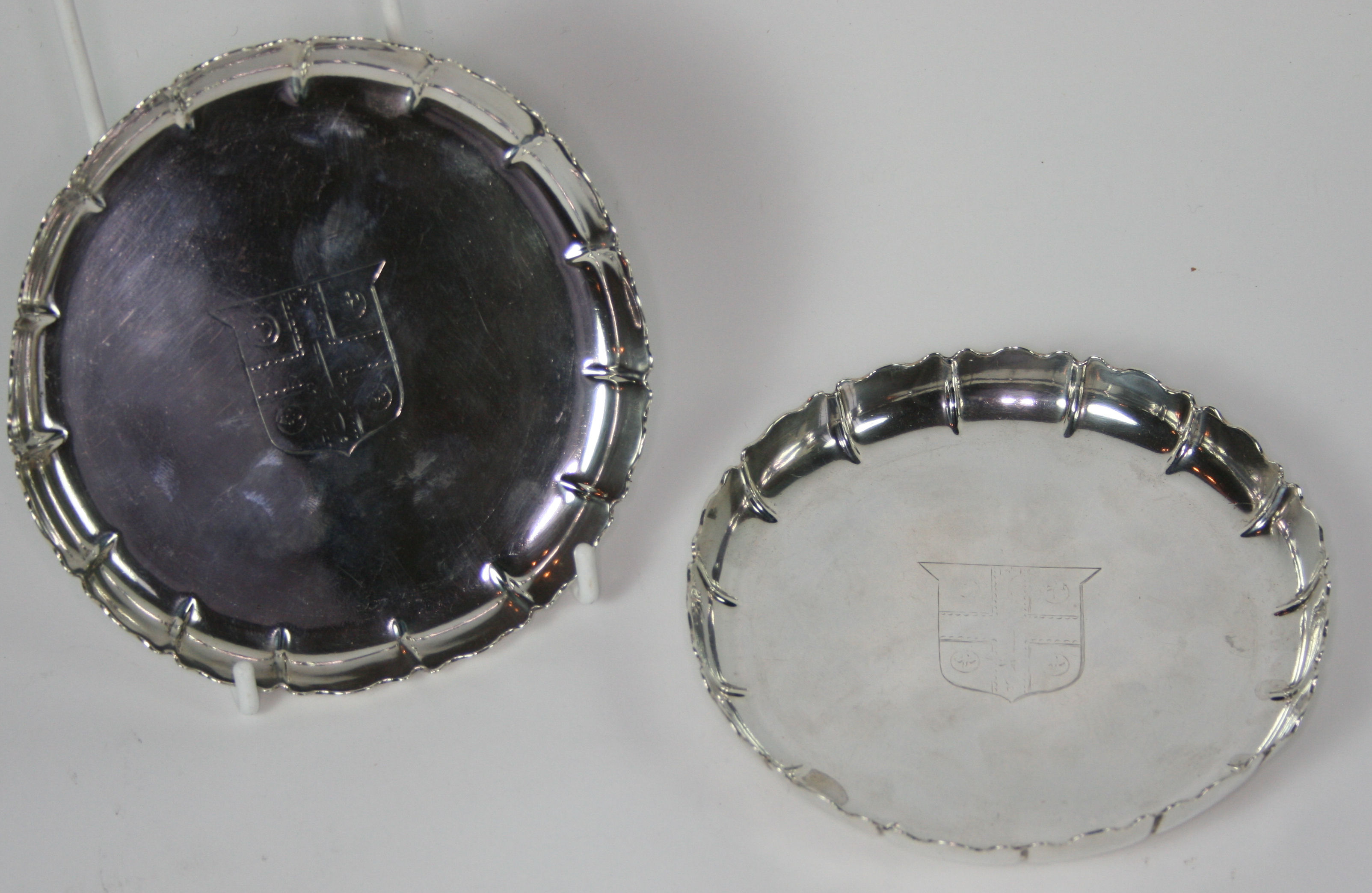 SMALL PAIR OF WHITE METAL STRAWBERRY DISHES