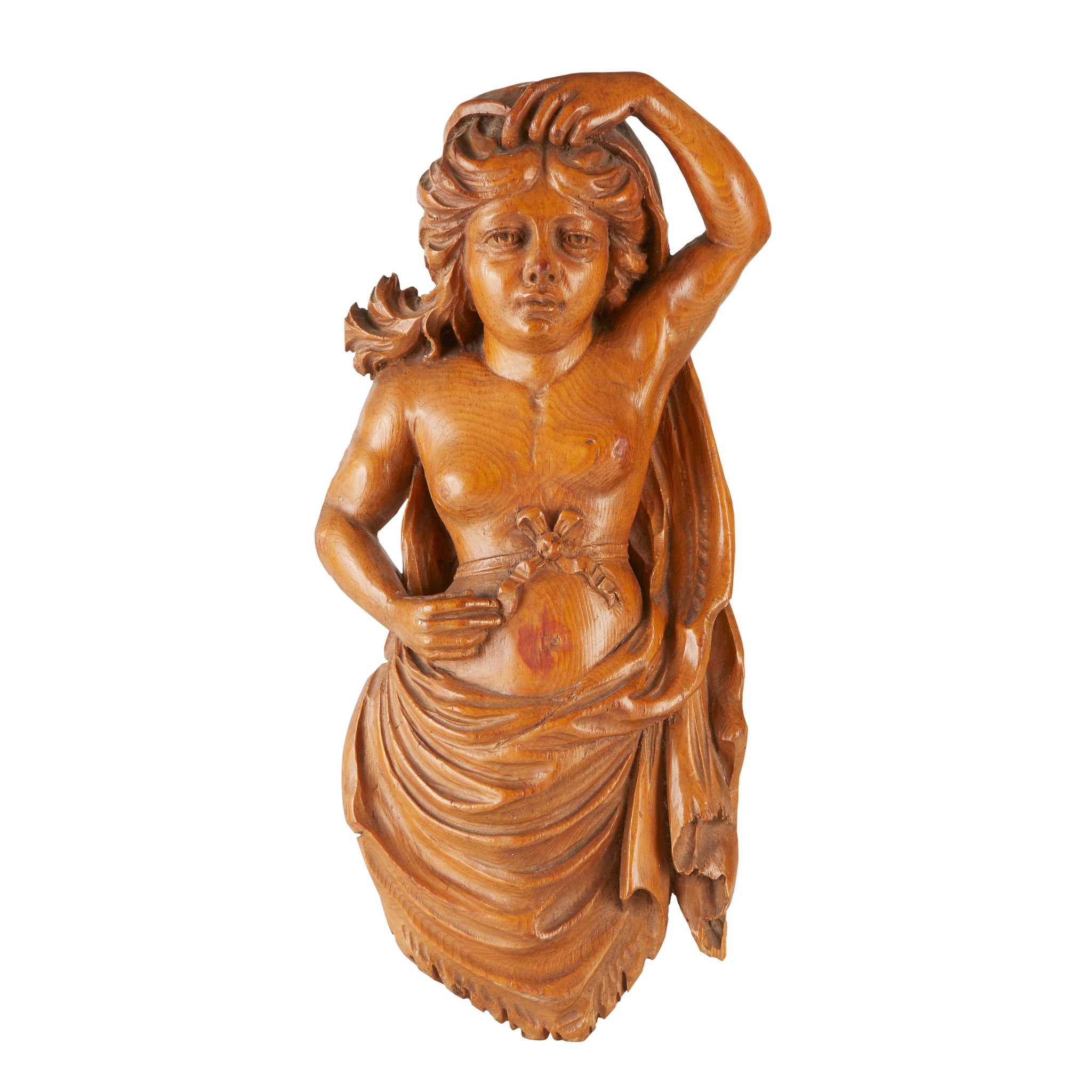 EARLY VICTORIAN CARVED FRUITWOOD FIGUREHEAD