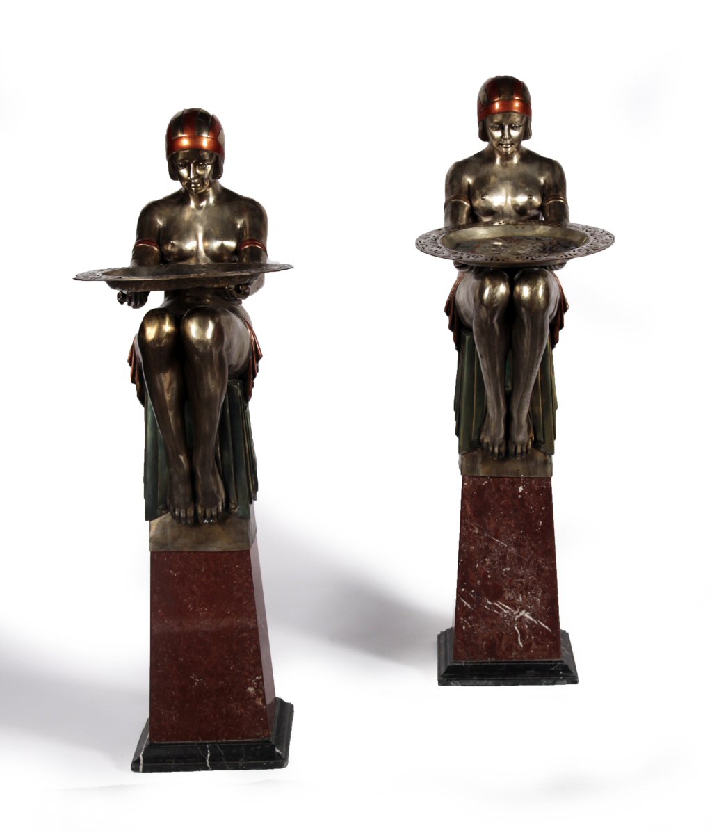 PAIR OF ART DECO STYLE SEATED NUDE FIGURES