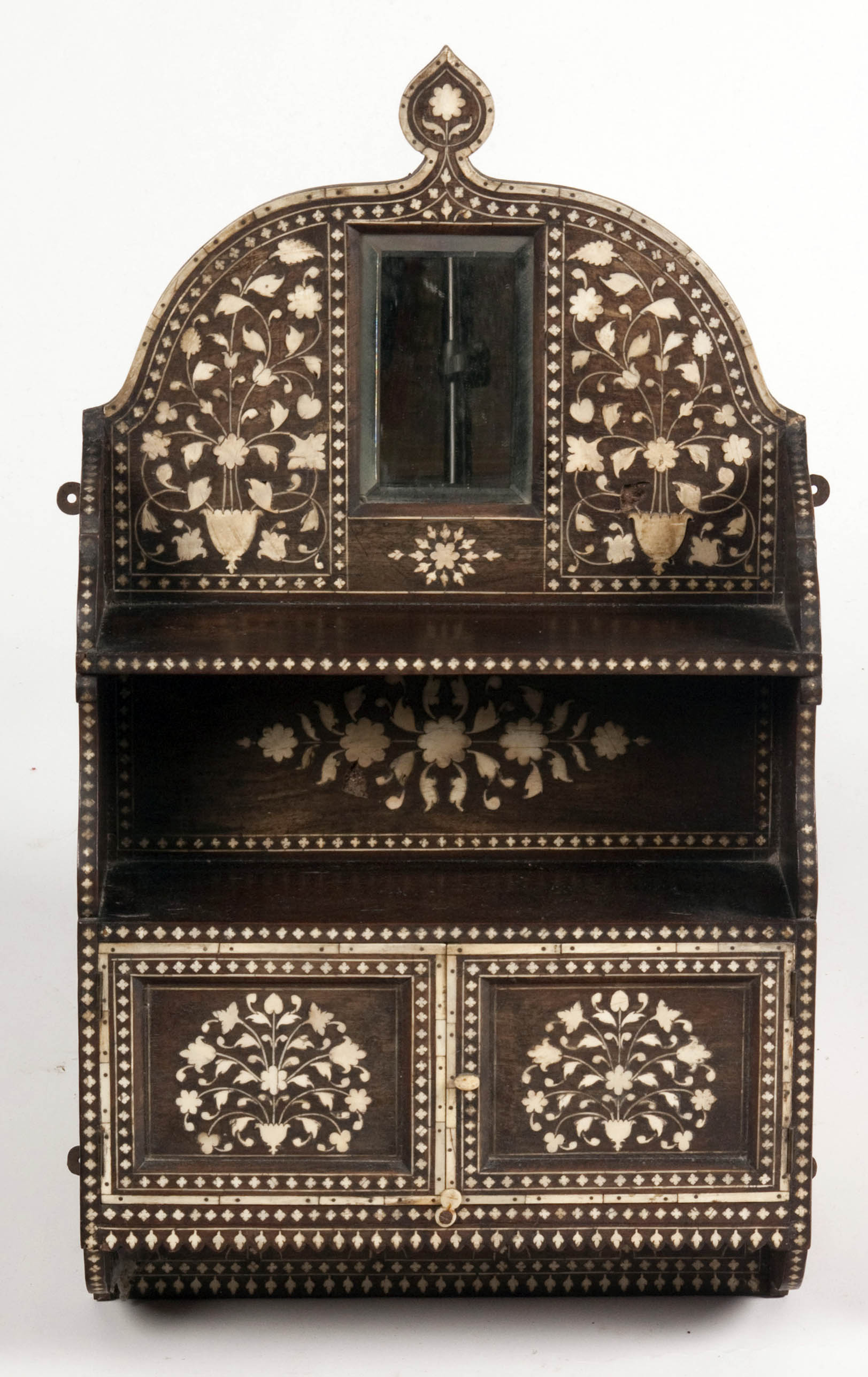 An Indian hardwood and bone inlaid wall cabinet